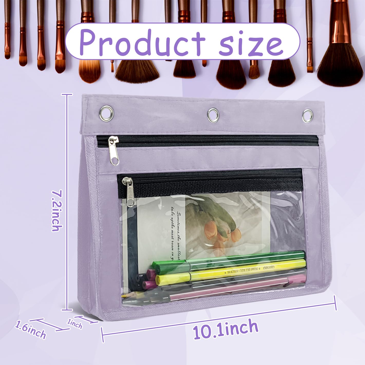 YoeeJob 1 Pack Expandable Zipper Pencil Pouch for 3 Ring Binder - Large Capacity Clear Window Pen Holder Case for School, Office & Classroom Organization (Lavender) - Perfect for Students, Teachers & Professionals to Organize Supplies