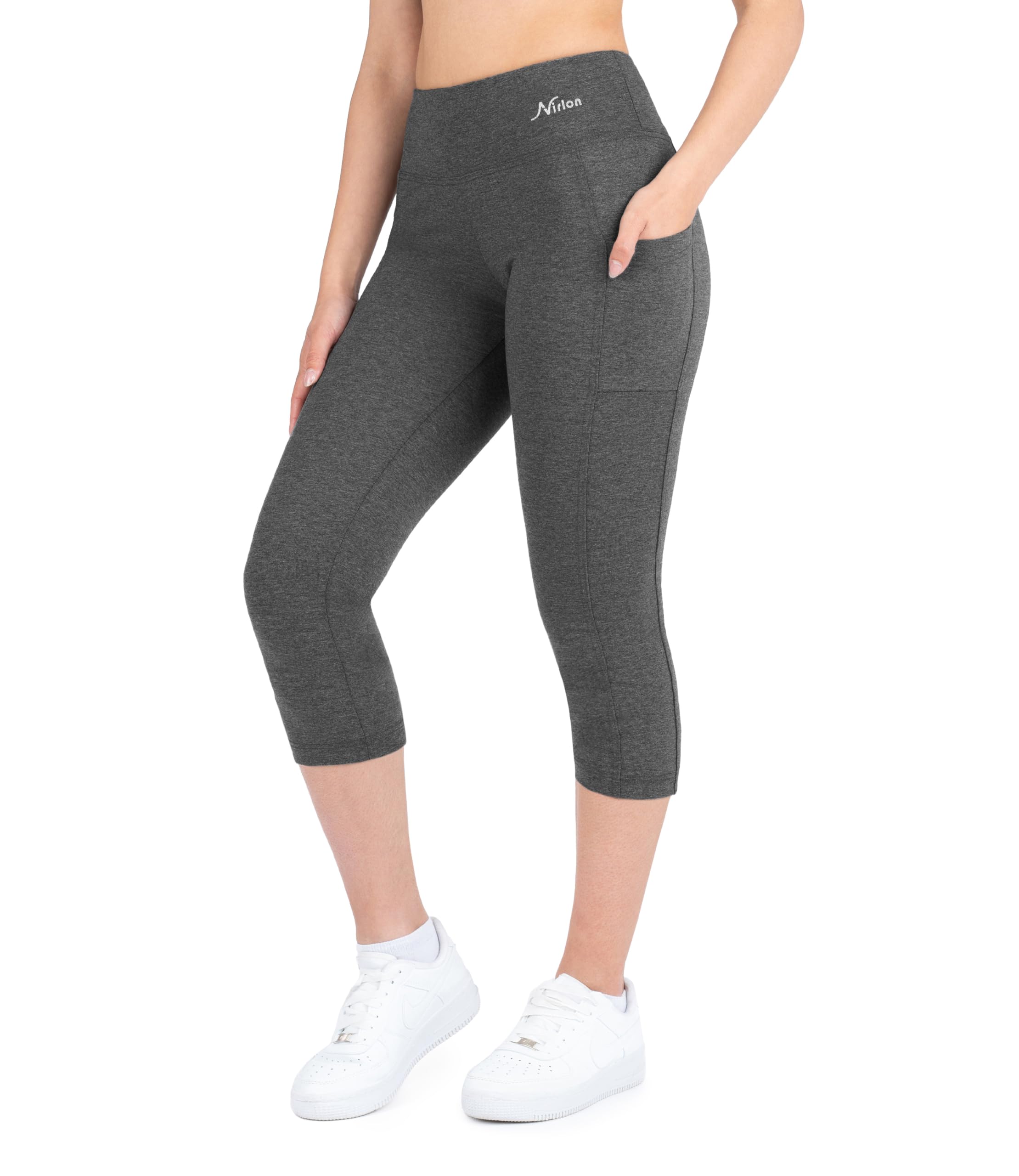 Breathable High Waisted Capri Leggings for Women with Pockets - Nirlon Yoga Pants for Running, Workout & Casual Wear