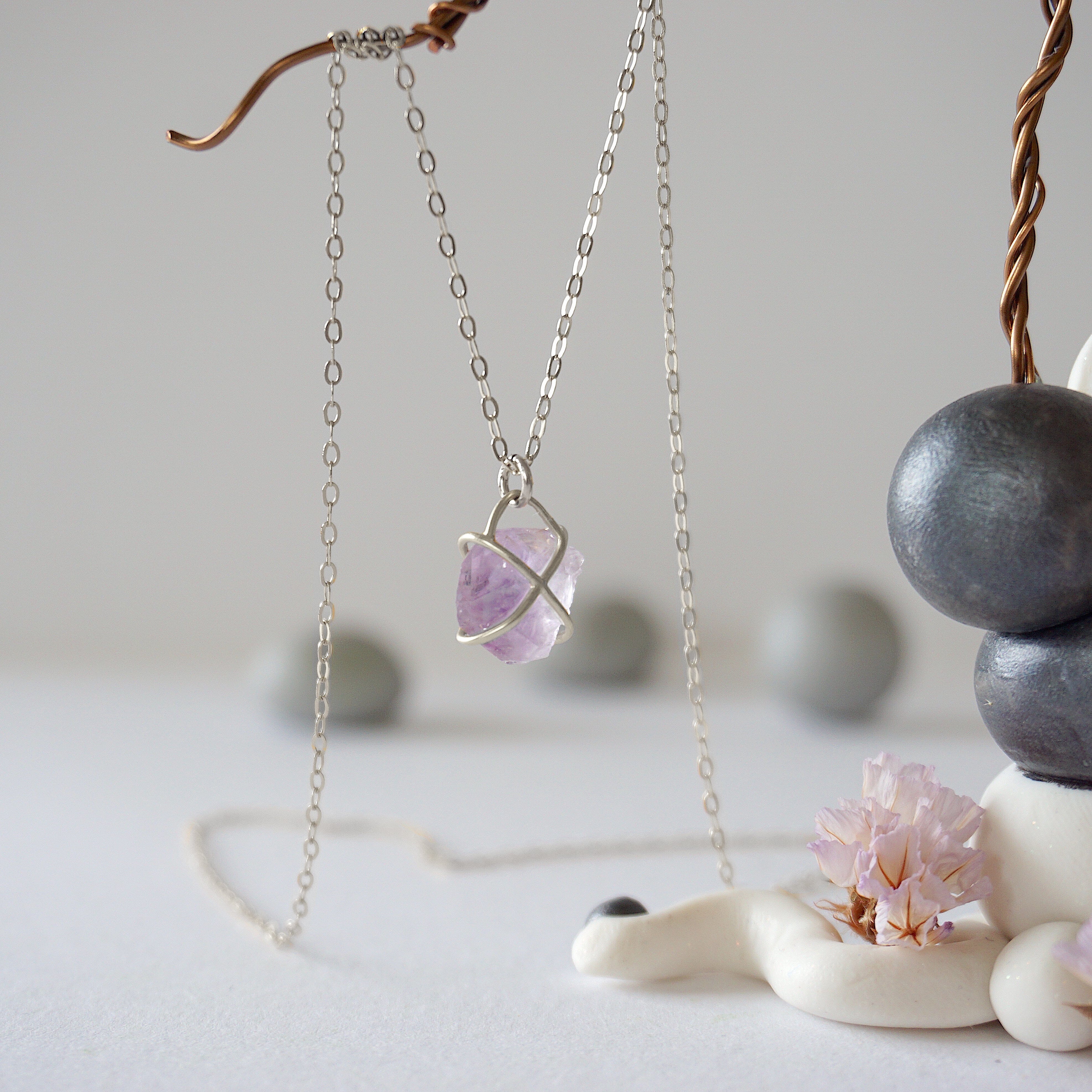 Amethyst Necklace for Women - Sterling Silver Huggie Charm Necklace - Elegant Jewelry Gift for Birthday, Anniversary & Special Occasions
