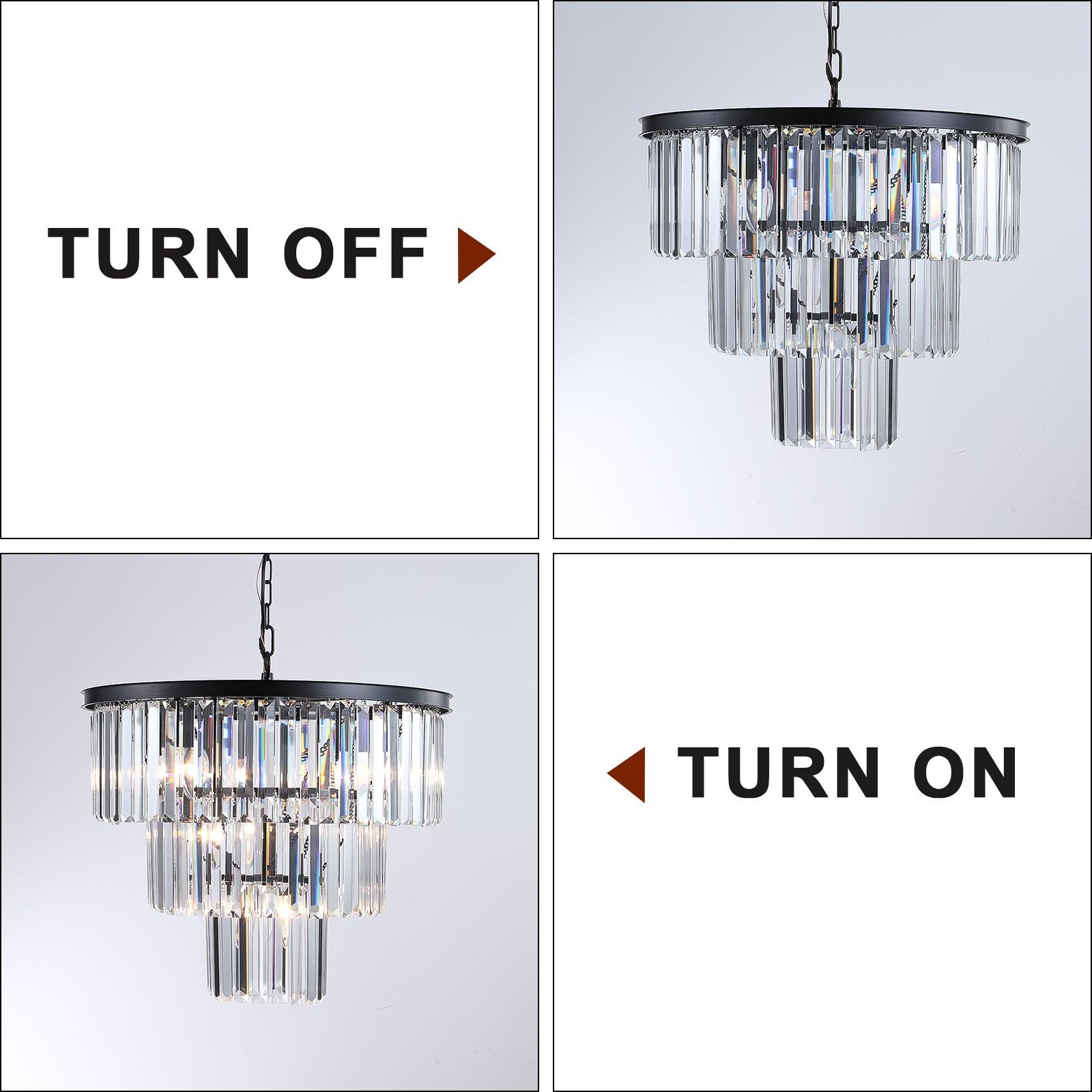 Elegant Black Crystal Chandelier - Modern Luxury Ceiling Light Fixture for Dining Room, Living Room, and Bedroom Decor