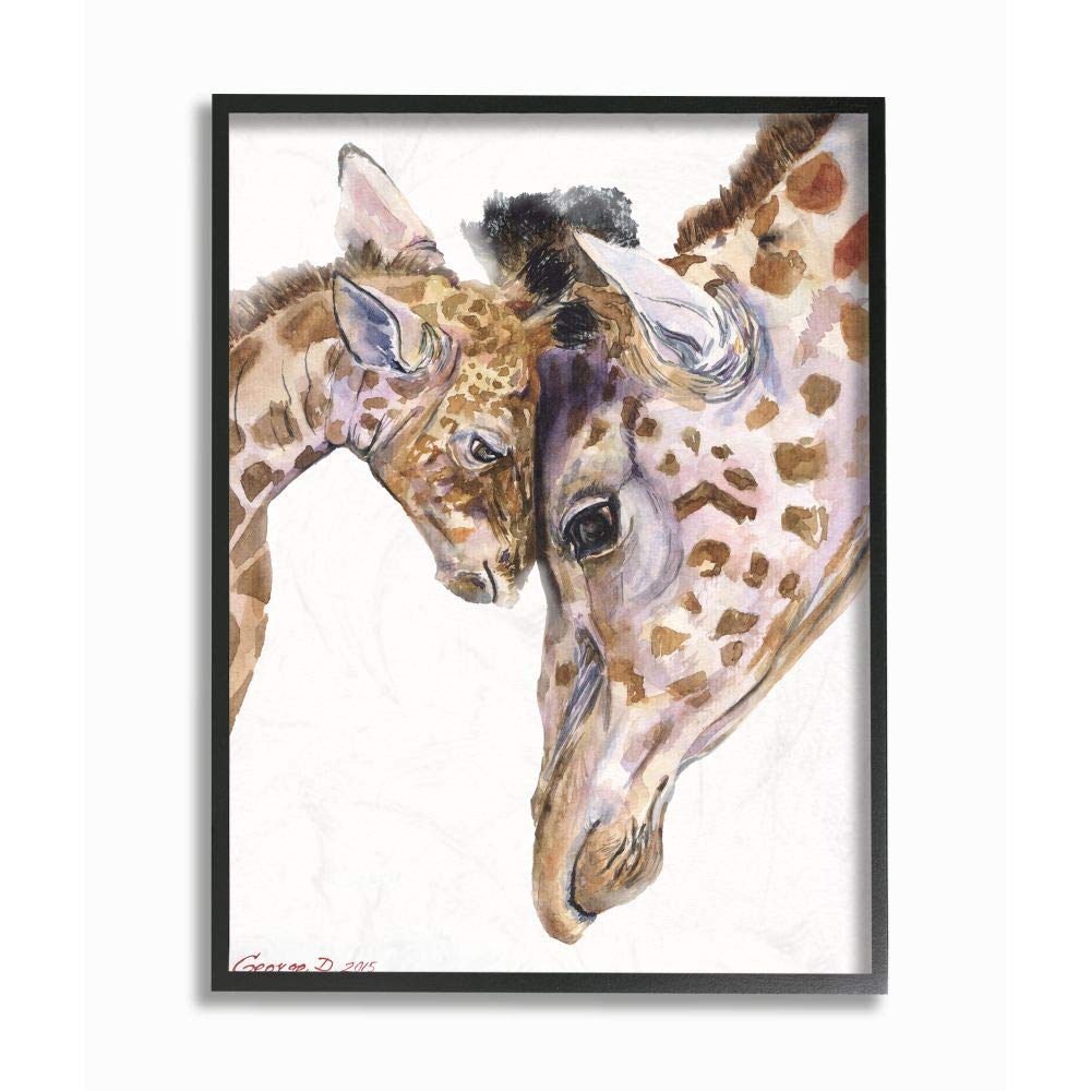 Stupell Industries Baby Giraffe Family Animal Watercolor Painting Wall Art - Nursery Decor, Kids Room, Baby Shower Gift