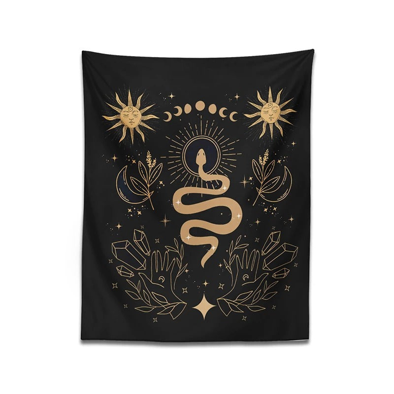 Moon Phases Snake Tapestry Wall Hanging - Celestial Boho Decor for Bedroom, Living Room & Dorm - Perfect for Meditation Space & Hippie Aesthetic