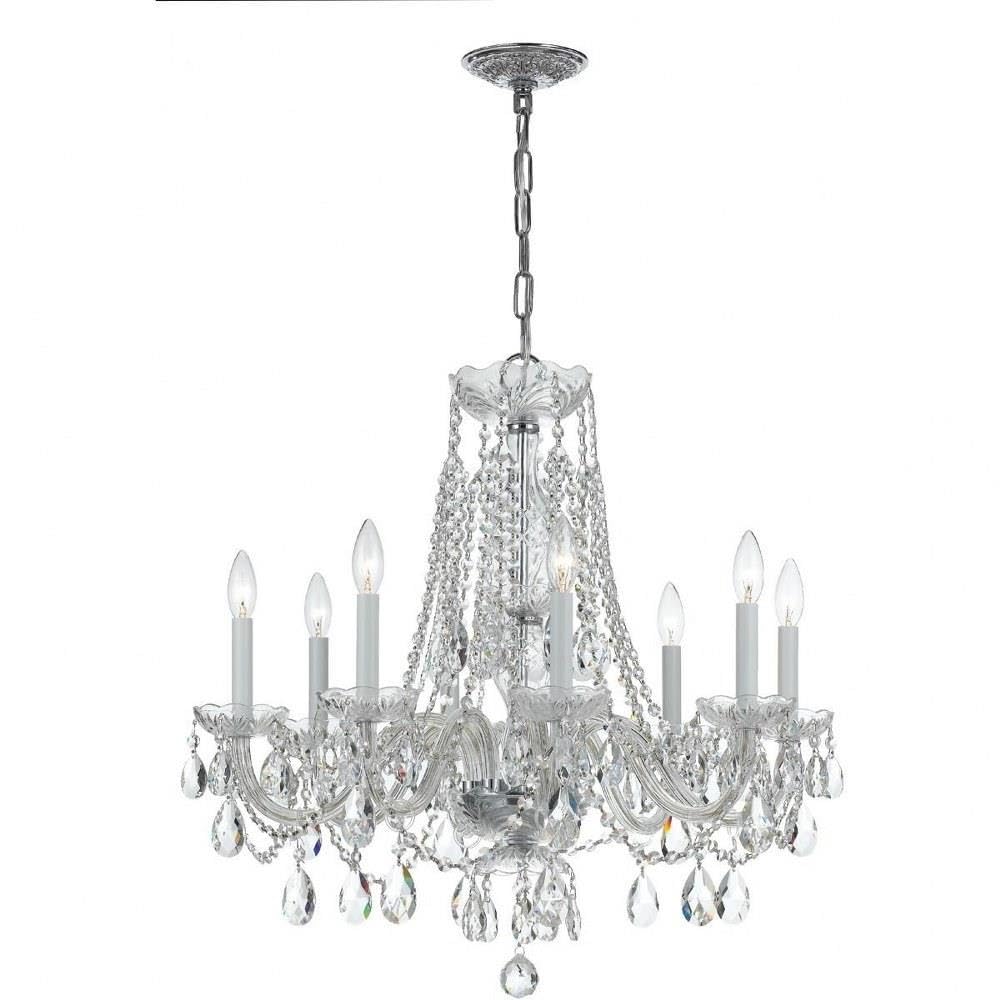 8-Light Crystal Chandelier with Strass Beads - Polished Chrome Finish for Dining Room, Living Room & Bedroom Lighting