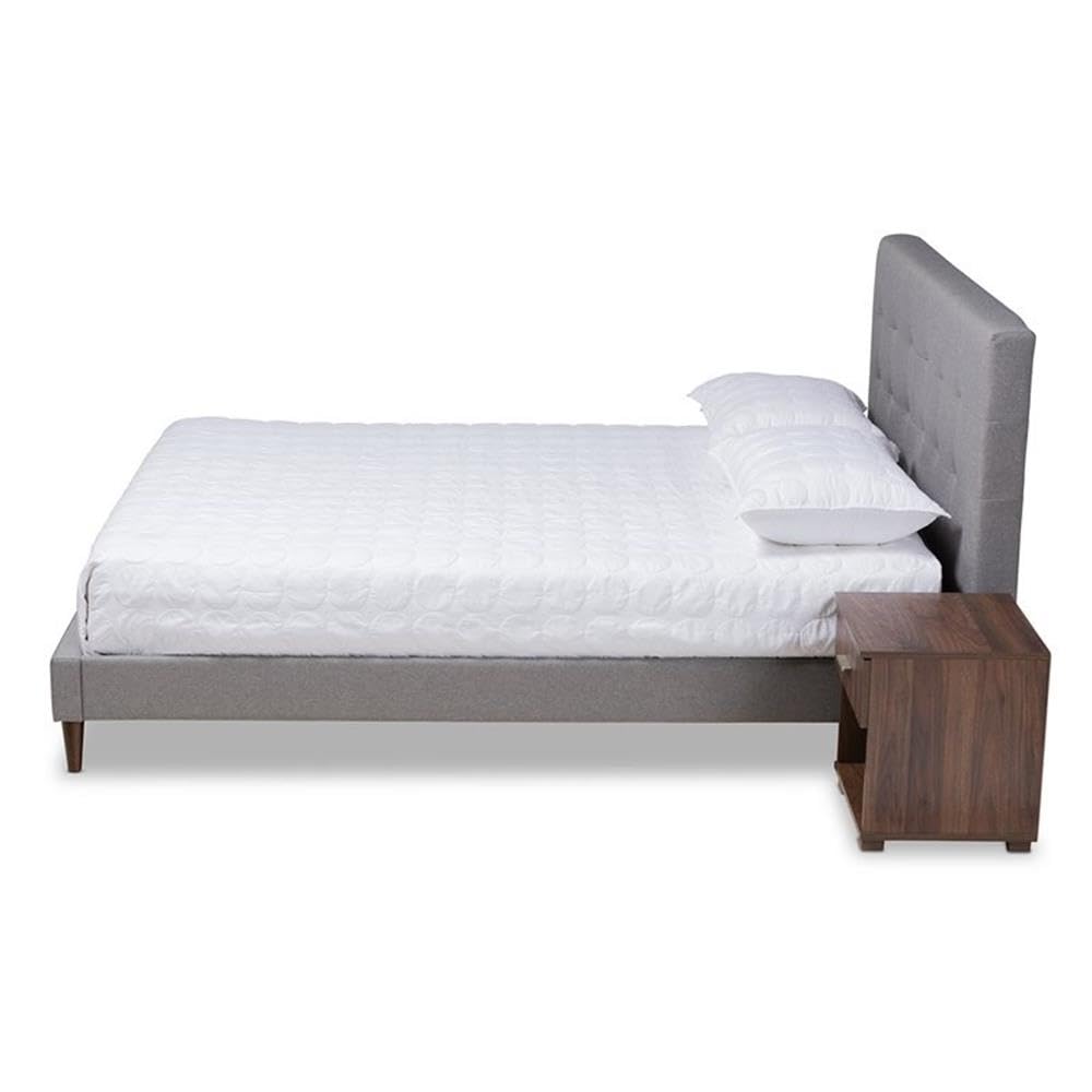 BOWERY HILL Queen Size Maren Light Grey Platform Bed with Nightstands - Modern Bedroom Furniture Set for Small Spaces & Guest Rooms