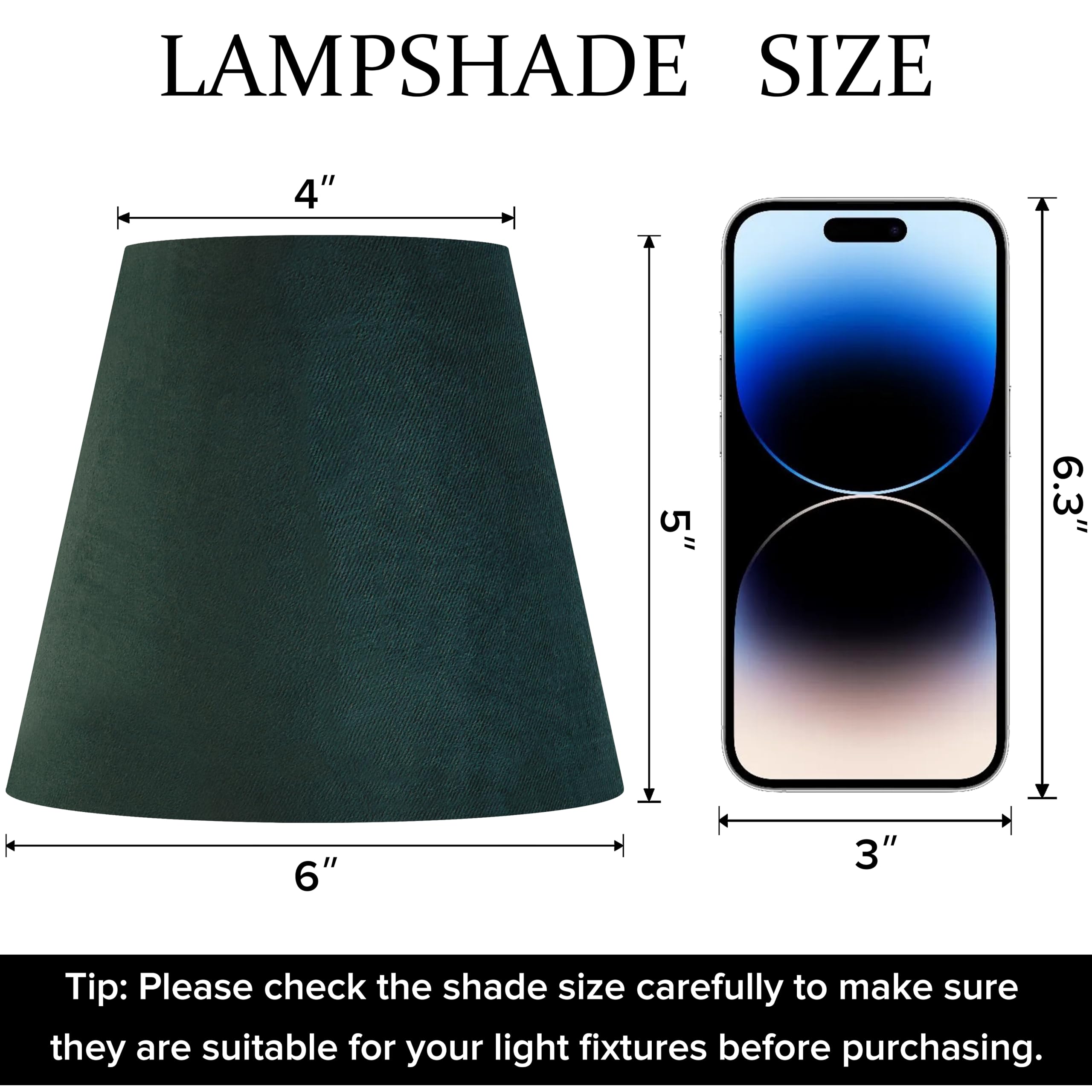 Dark Green Velvet Mini Lamp Shade Set of 6 - 4x6x5 Inch Clip-On Bulb Shades, Handcrafted Modern Chandelier & Bell Lamp Covers for Desk Lamps, Table Lamps & Pendant Lights - Perfect for Bedroom, Living Room & Office Decor