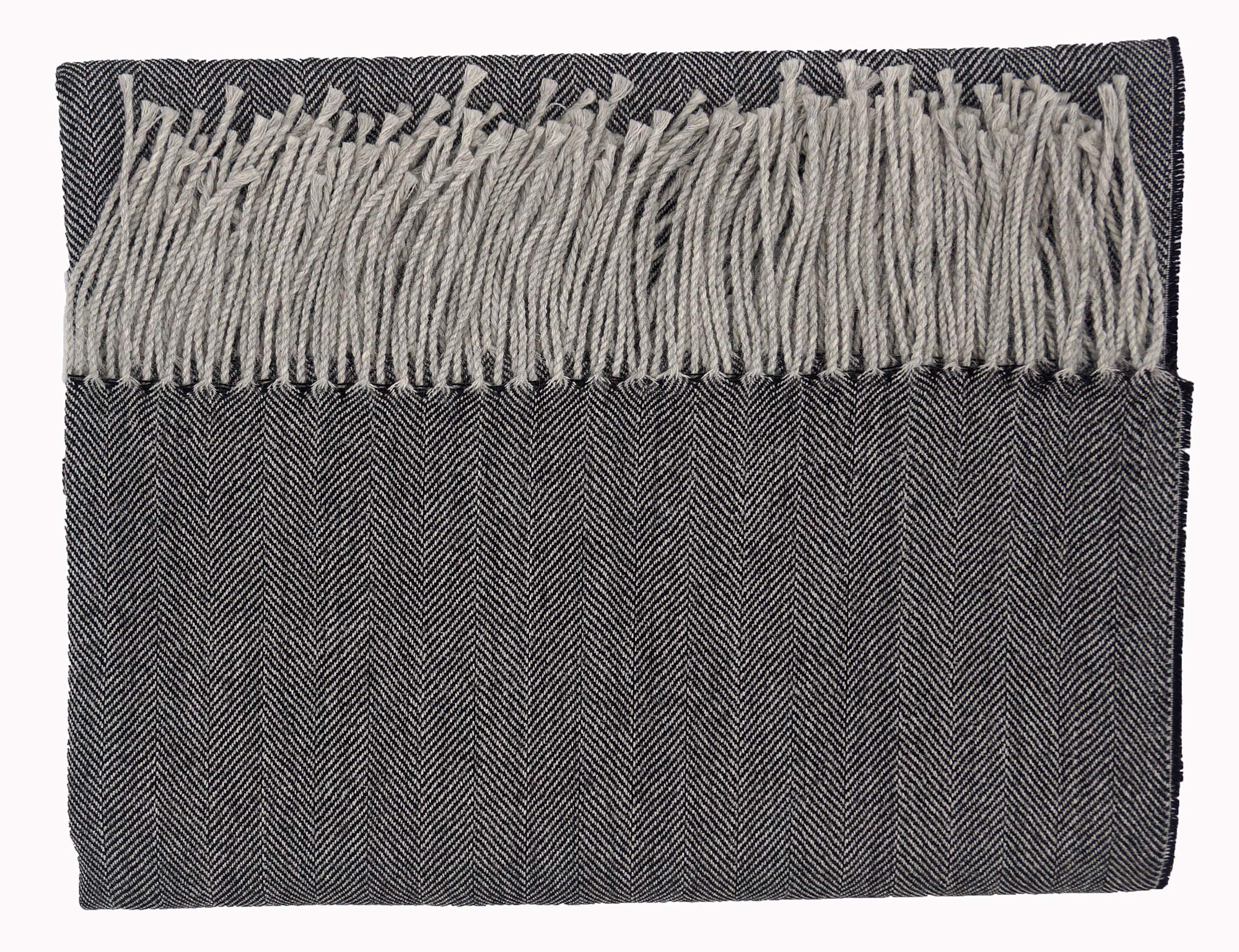 Premium Baby Alpaca Herringbone Throw Blanket - Soft Light Grey & Black Cozy Knit - Perfect for Sofa, Bed & Winter Nights