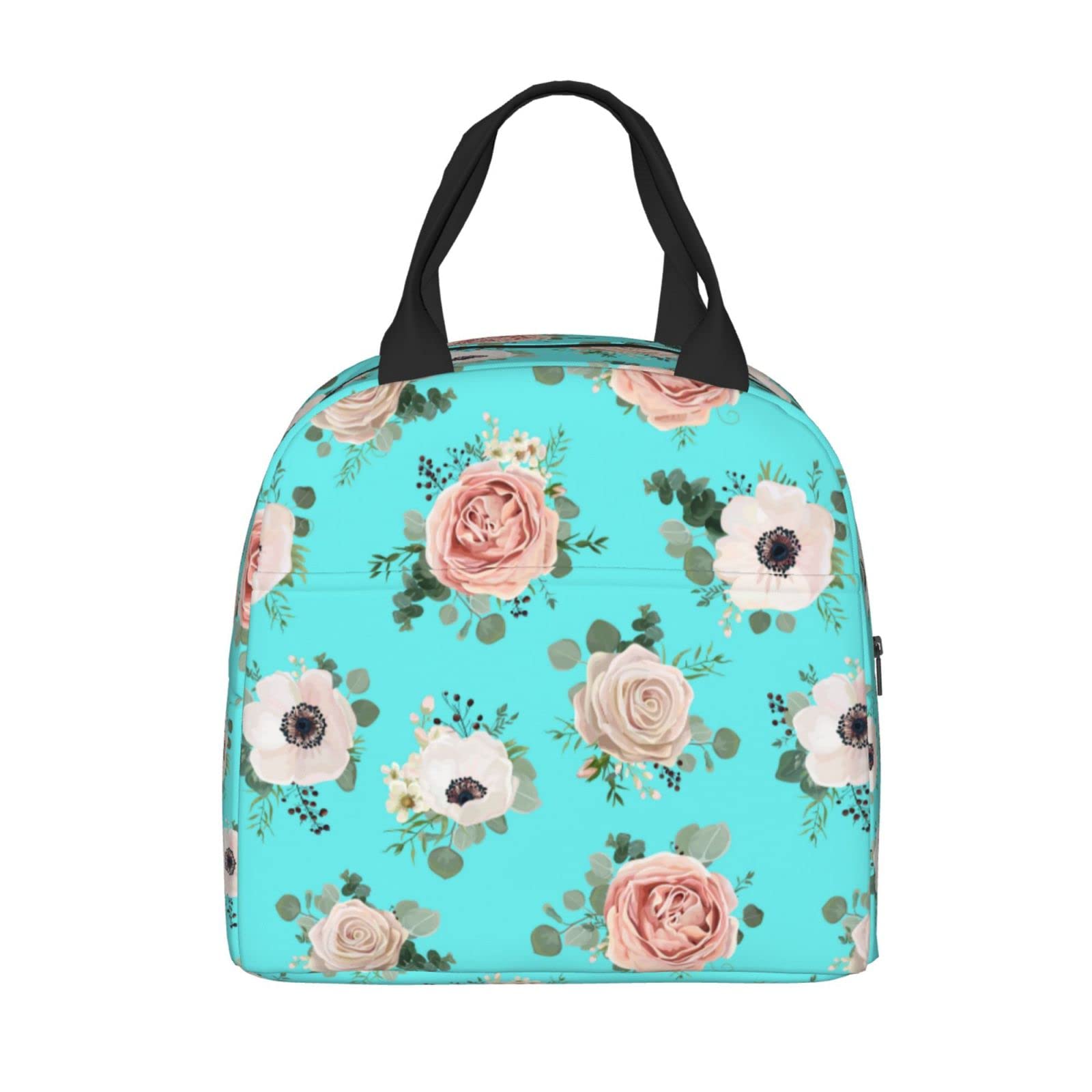 PrelerDIY Insulated Anemone Flowers Lunch Box - Reusable Lunch Bags for Women & Men, Mint Thermal Tote for Office, Camping, Hiking, Picnic, Beach & Travel - Keep Food Fresh On-The-Go