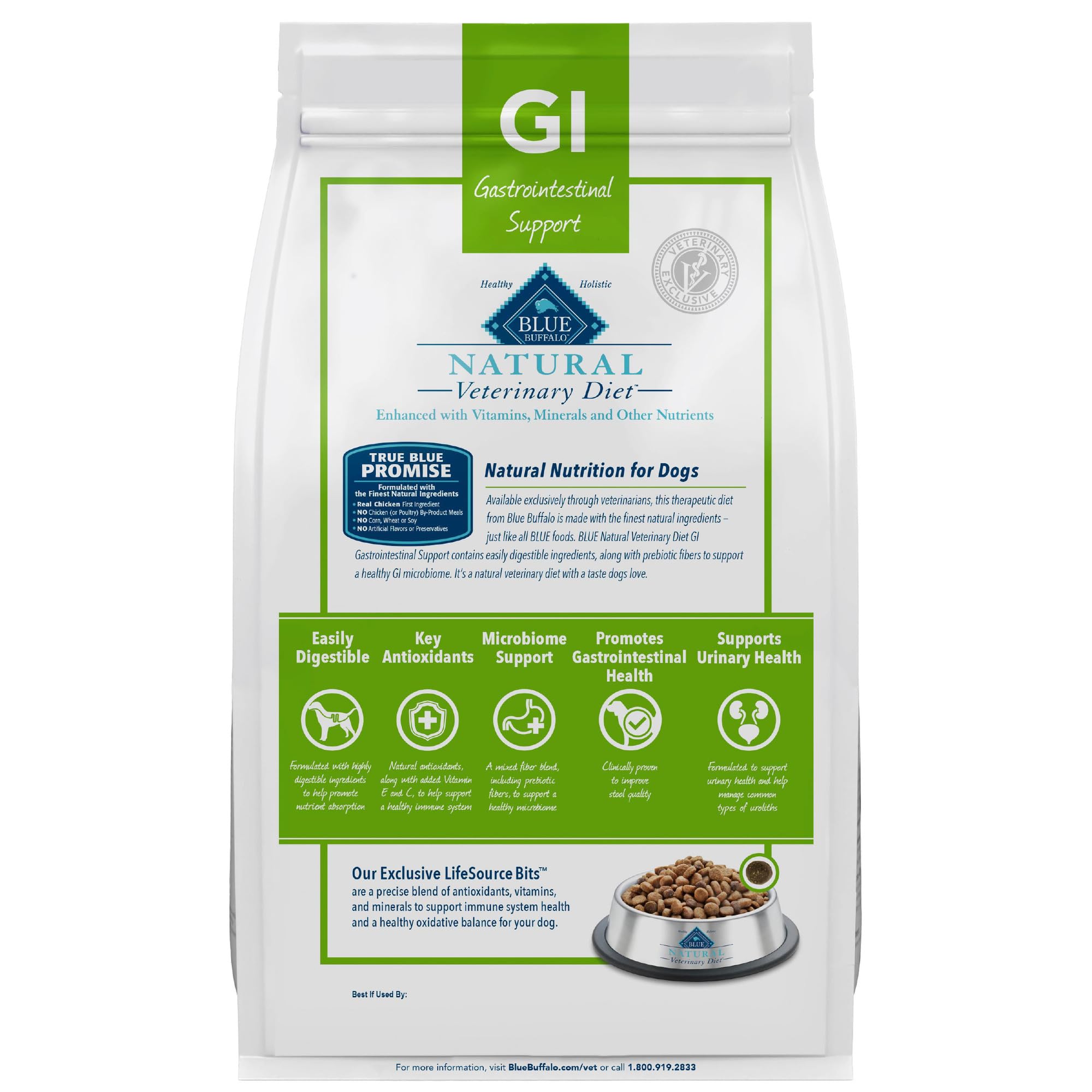 Blue Buffalo Natural Veterinary Diet GI Gastrointestinal Support Dry Dog Food - Chicken Flavor, 22lb Bag for Sensitive Stomach | Vet Prescription Required | Ideal for Dogs with Digestive Issues & Food Allergies