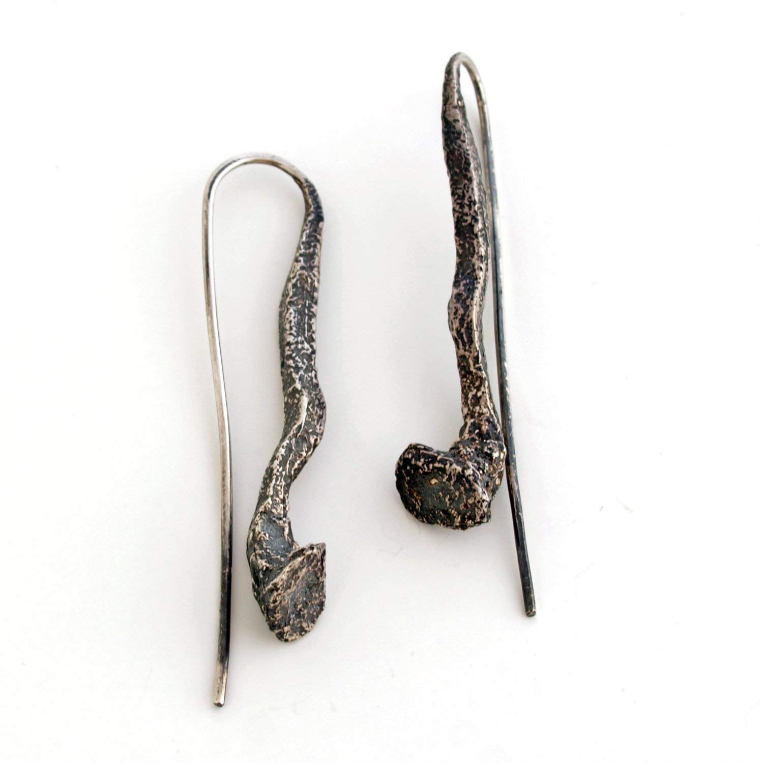 Oxidized Sterling Silver Statement Earrings by Microfficina - Elegant Nail Design for Women, Perfect for Parties, Weddings & Special Occasions