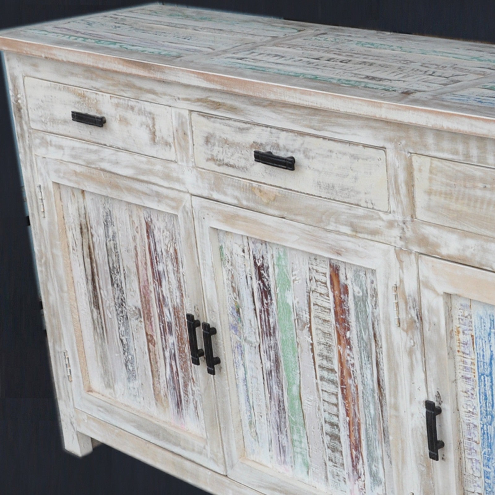 Reclaimed Wood & Mango Wood Large Sideboard Buffet Hutch - White Finish (180-200cm) - Rustic Dining Room Storage Cabinet for Farmhouse & Modern Homes