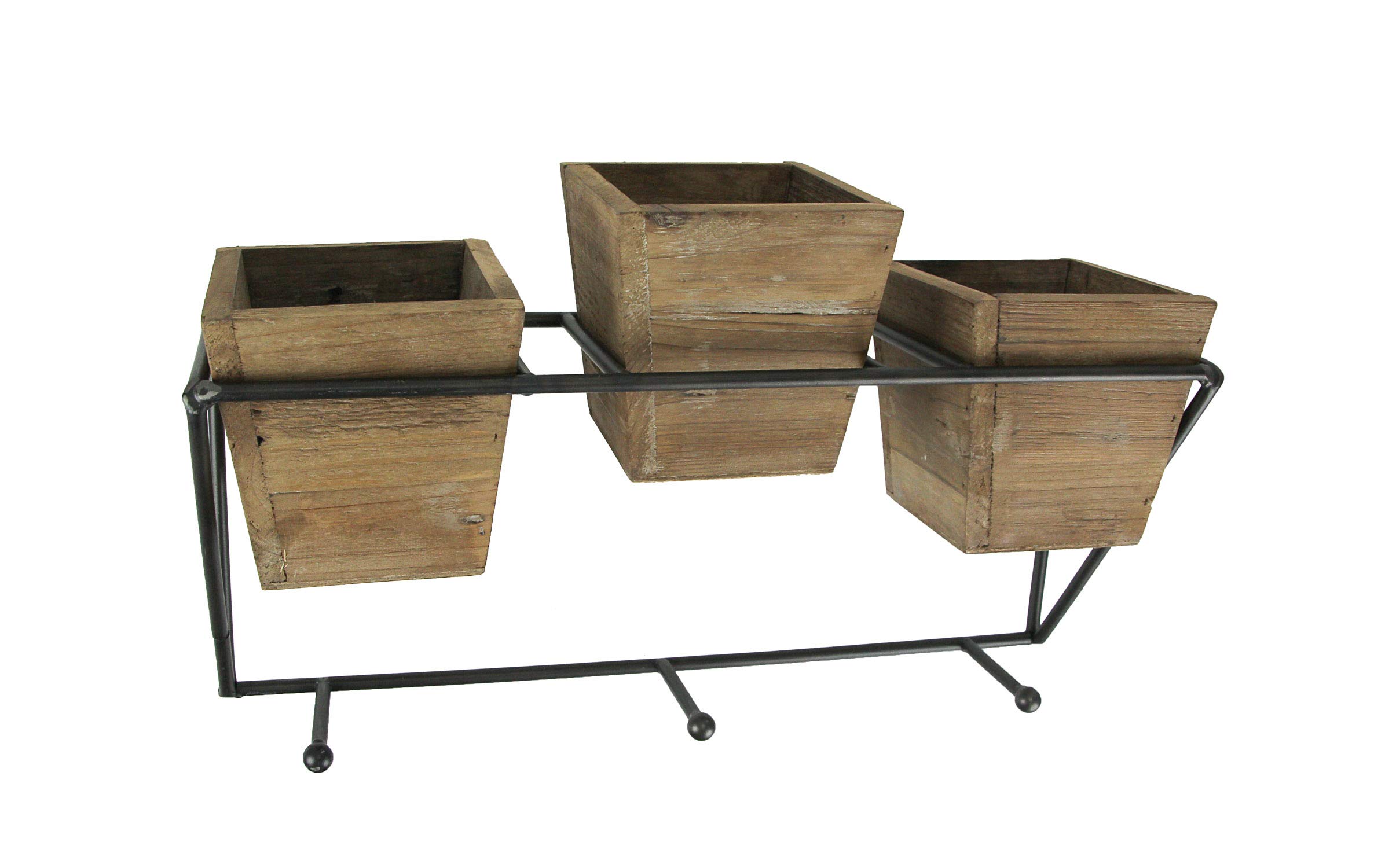 Things2Die4 Wood and Wrought Iron Triple Planter Wall Hook Rack - Hanging Flower Pots, Herbs & Garden Decor for Patio, Balcony & Indoor Plant Display
