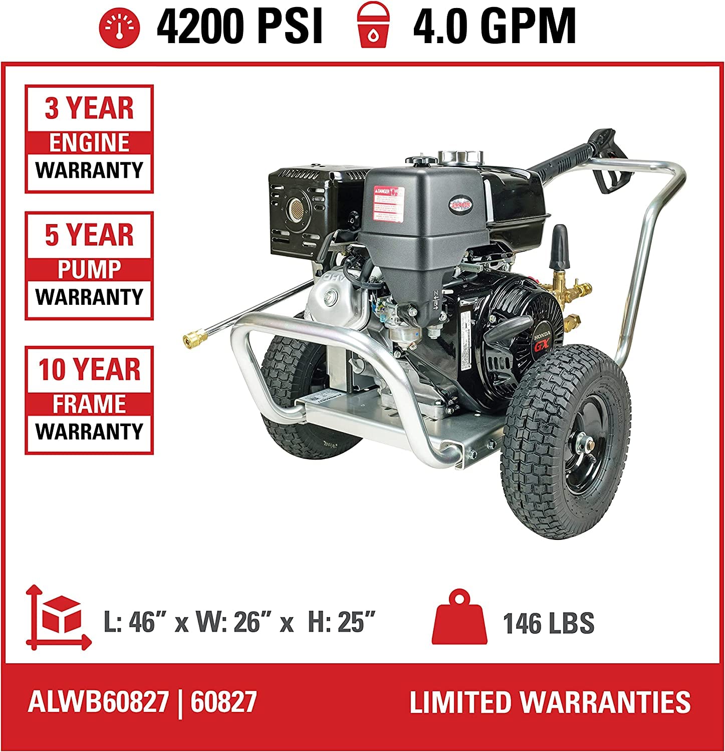 Simpson 4200 PSI Gas Pressure Washer with Honda Engine - Powerful Cleaning for Driveways & Decks