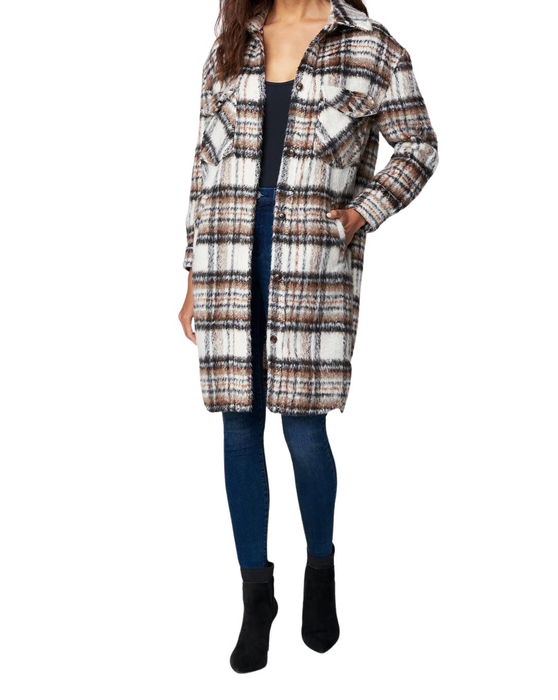 BLANKNYC Women's Plaid Shirt Jacket - Stylish Shacket & Trendy Coat for Fall & Winter | Cabin Fever Design | Perfect for Outdoor Adventures, Casual Wear & Layering | Size Large