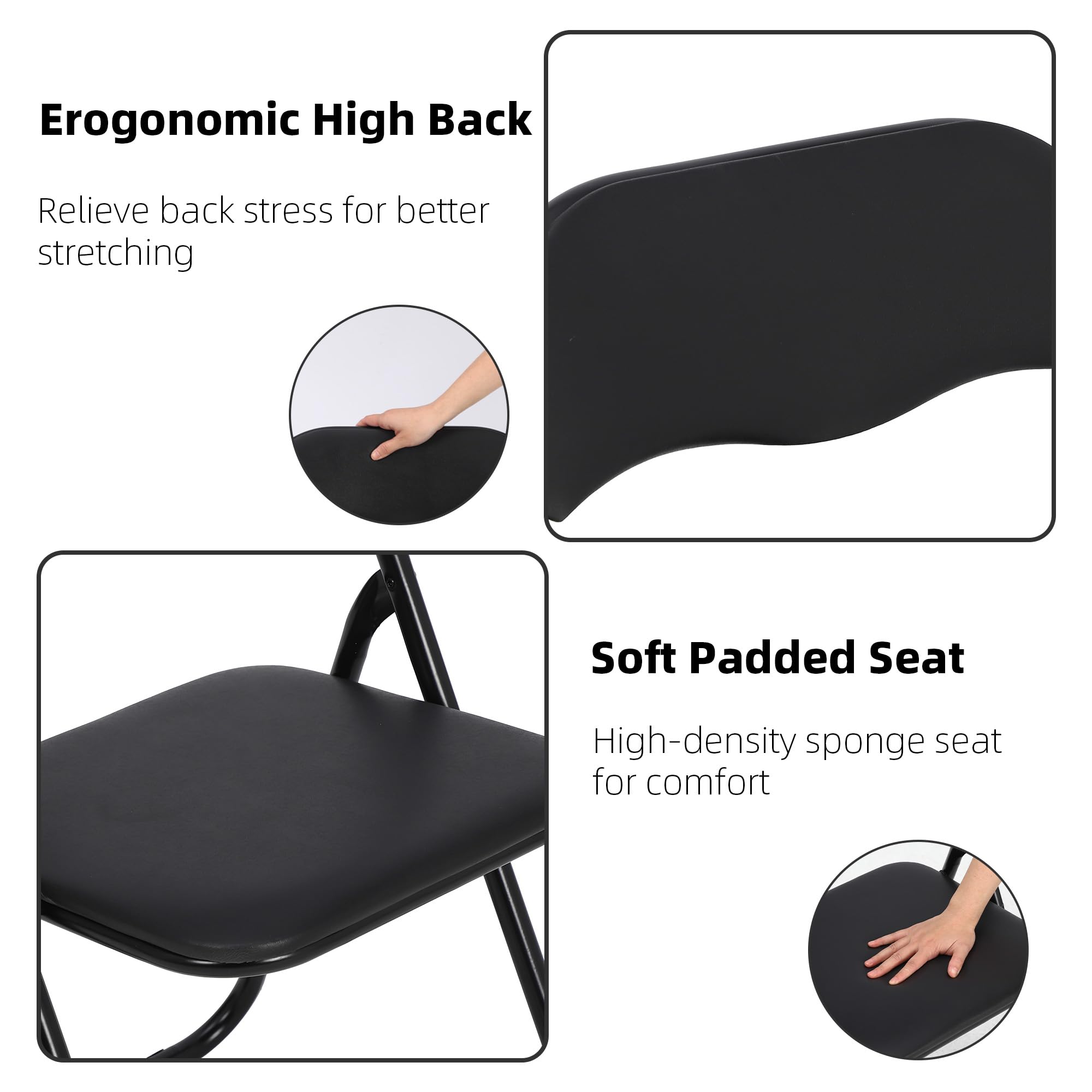 **Black Metal Folding Chairs with Padded Seats & Non-Slip Feet – Set of 8 – Stackable Conference, Office, Party & Poker Chairs for Home, Reception & Events**