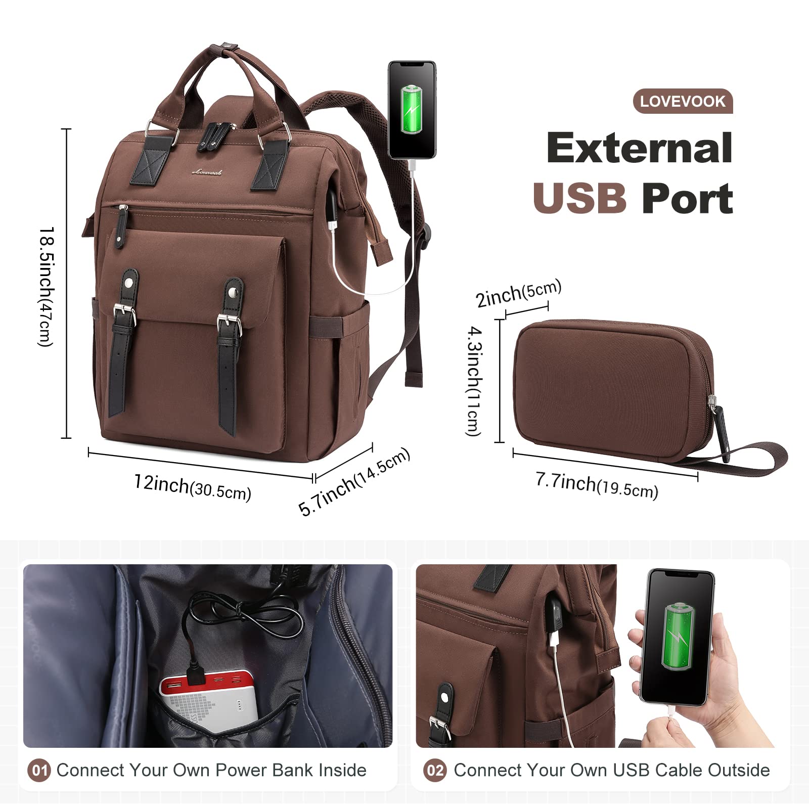 LOVEVOOK Women's 17 Inch Laptop Backpack - Waterproof Anti-Theft Business Computer Bag for Work, College & Travel - Perfect for Teachers, Doctors, Nurses & Students (Coffee) | Ideal for Commuting, Office Use & Daily Essentials Storage