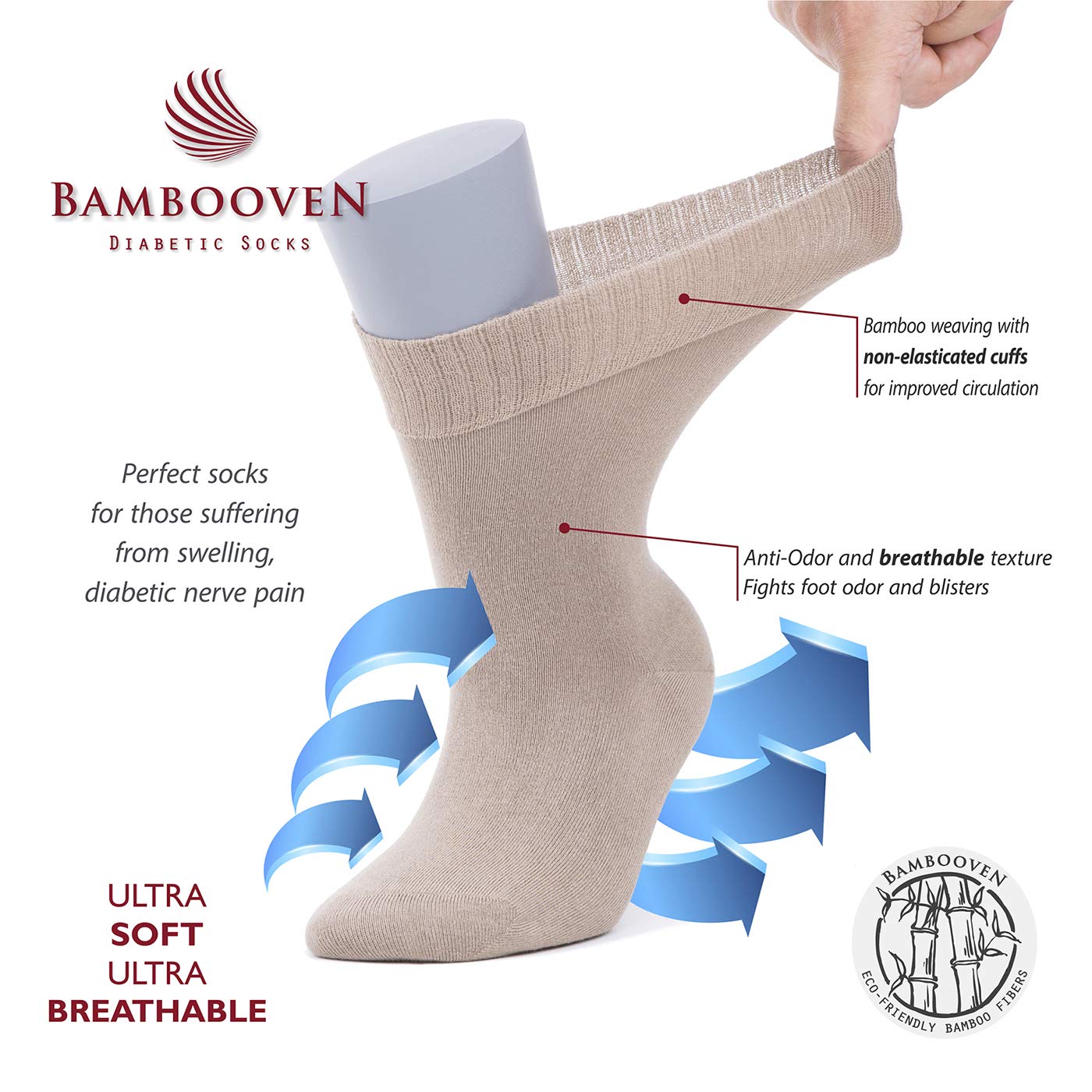 Diabetic Socks for Men & Women - Breathable Bamboo Rayon Crew Socks (2/4/6 Pairs) - Ideal for Diabetes, Circulation & Comfort - Perfect for Daily Wear, Travel & Medical Use