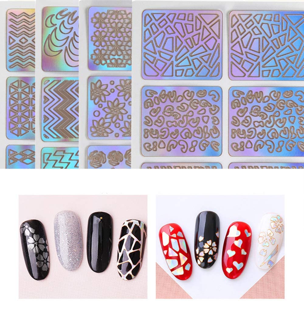 GOLD MAX French Manicure DIY 3D Nail Art Stickers - 24 Sheets Self-Adhesive Nail Stencils for Women & Girls - Perfect for Salon, Home Manicure, and Nail Art Designs