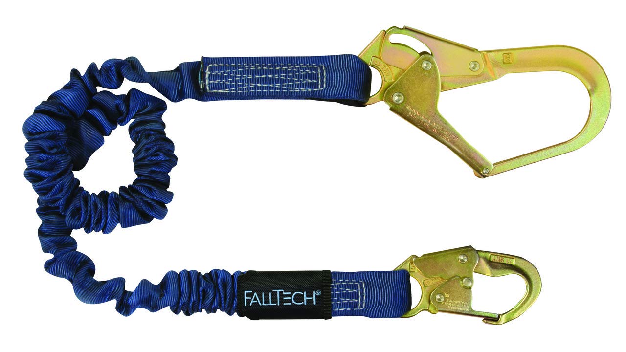 FallTech 82403 ElasTech 6-Foot Shock Absorbing Lanyard with Rebar Hook (3 Pack) - Durable Safety Lanyards for Construction, Roofing & Fall Protection - Ideal for OSHA-Compliant Work at Heights