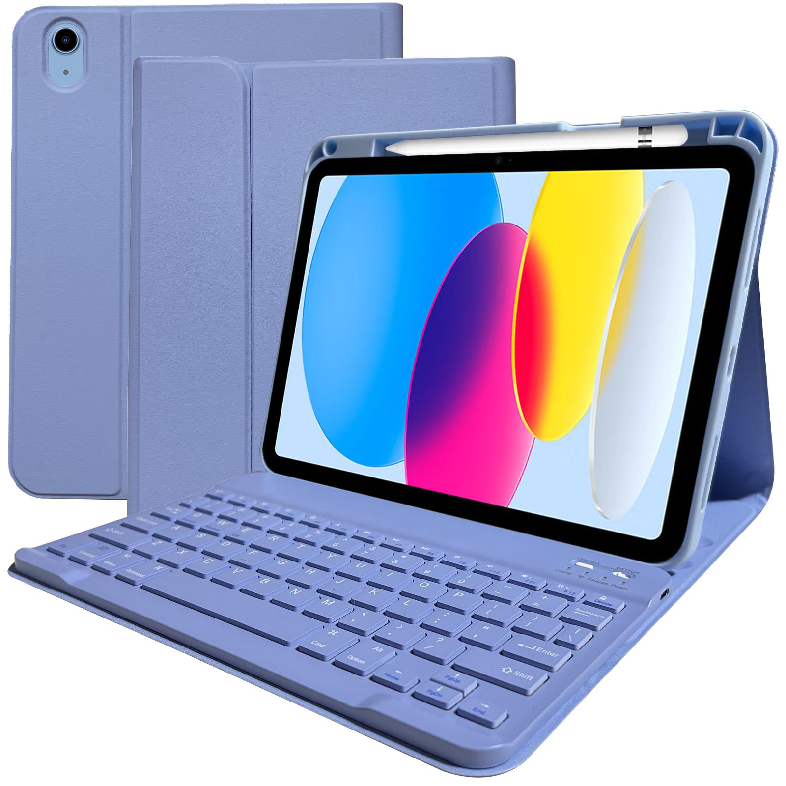 Premium Wireless Keyboard Case for iPad 11th & 10th Gen (2022/2025) - Detachable Bluetooth Keyboard with Smart Folio Cover & Apple Pencil Holder - Compatible with 11-inch A16 & 10.9-inch iPad Models (Purple) - Perfect for Work, Study & Travel Use