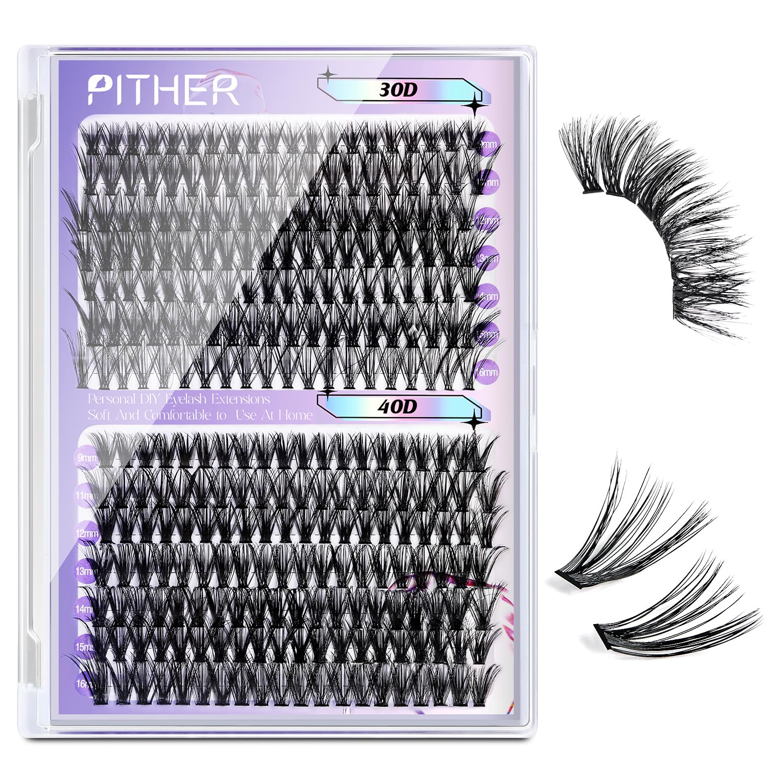 PITHER 280pcs DIY Eyelash Extension Kit - 30D & 40D Mix, 0.07mm Ultra Thin Band, 9-16mm Individual Lashes for Beginners - Perfect for Home Use, Salon Quality, Natural Look for Daily Wear & Special Occasions