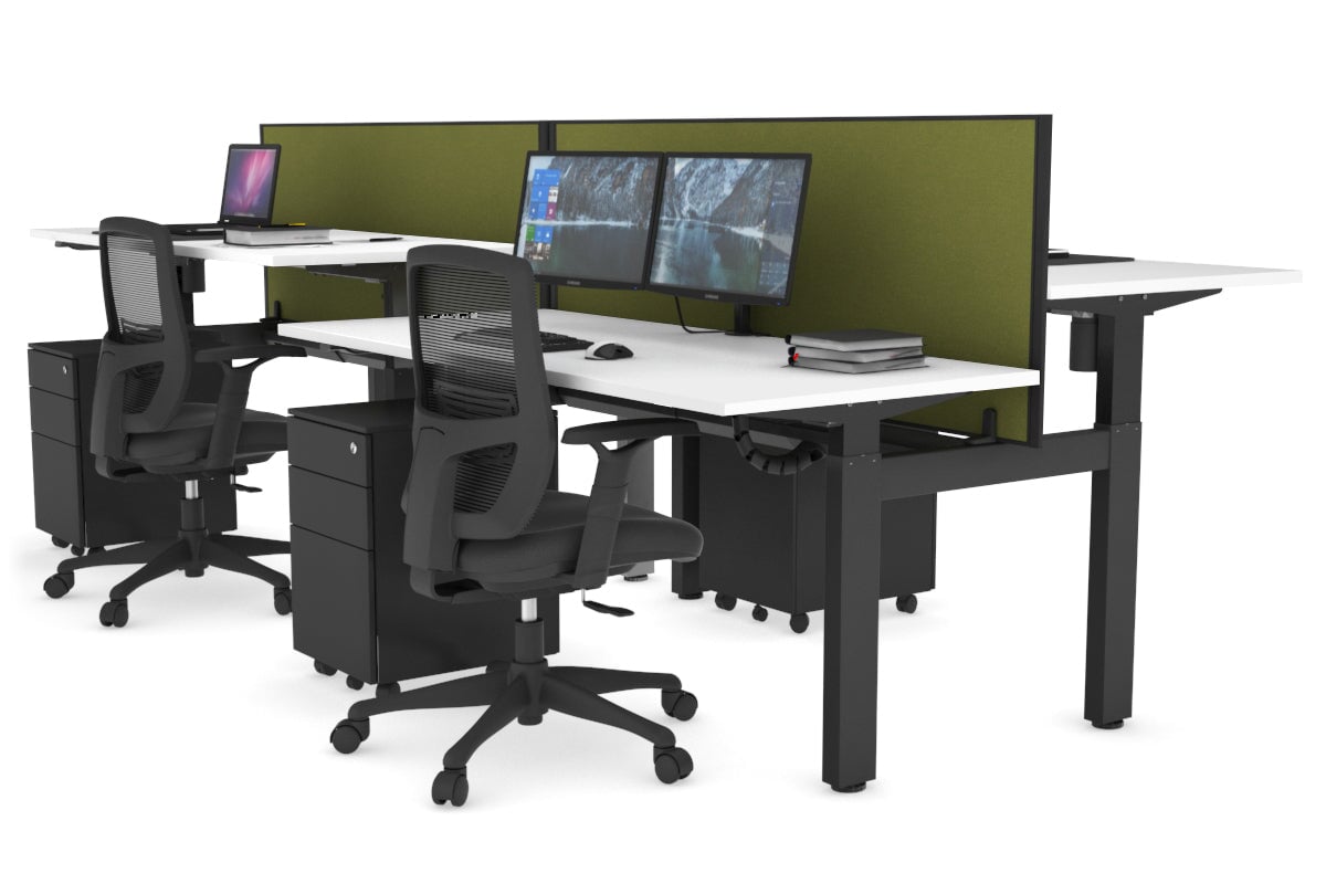 Adjustable 4-Person H Bench Workstation with Black Frame - 1600L x 700W - Perfect for Office, Workshop, or Collaborative Workspaces