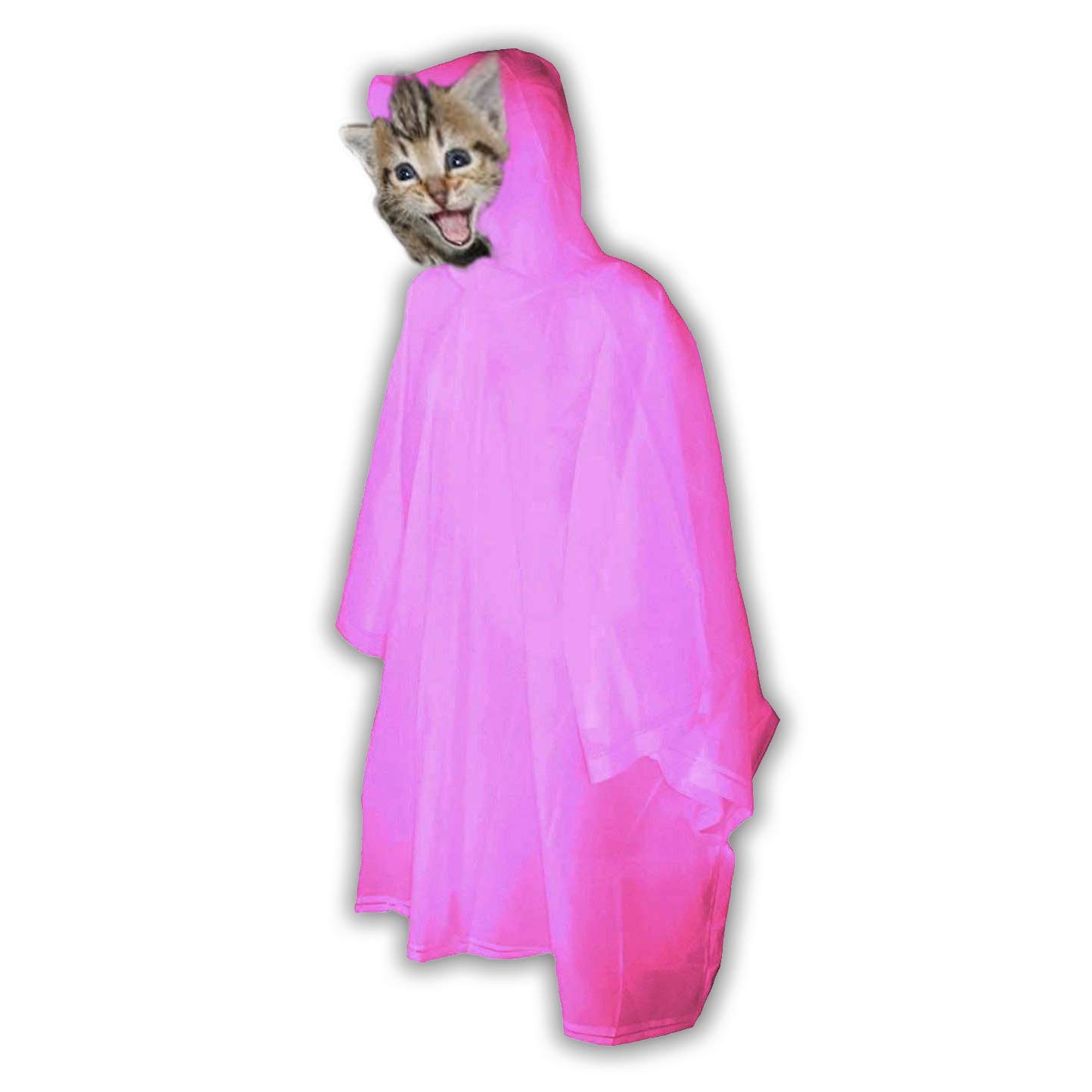 Funny Pink Cat Poncho - Waterproof Rain Poncho for Adults - Unisex Novelty Rainwear with Carry Bag - Perfect for Halloween, Cosplay, Outdoor Festivals & Emergency Rain Gear