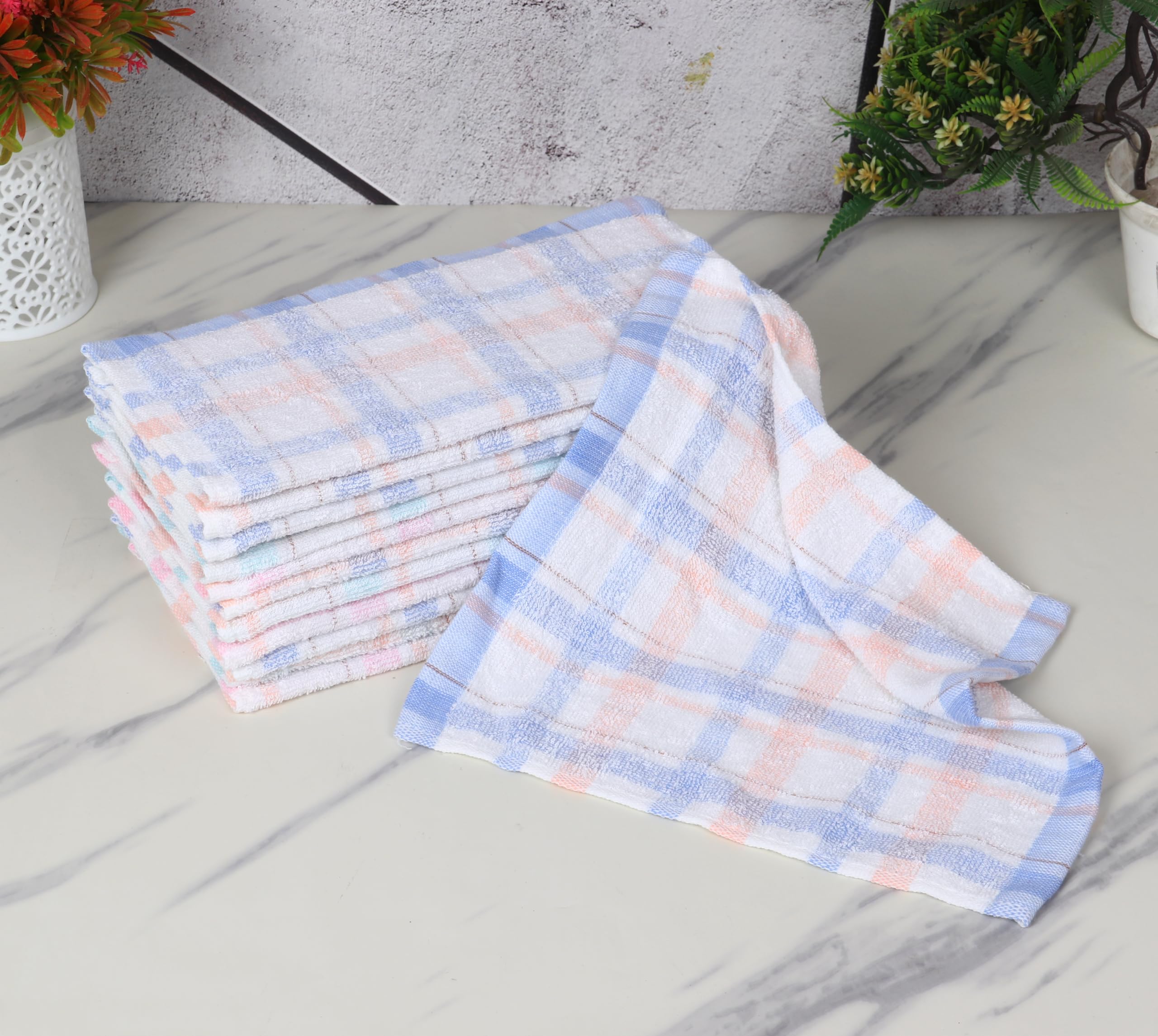 GRGRASP 10x10 Inch Terry Cotton Check Design Gentle Face Cleansing Towel - Pack of 12, Perfect for Daily Skincare and Makeup Removal