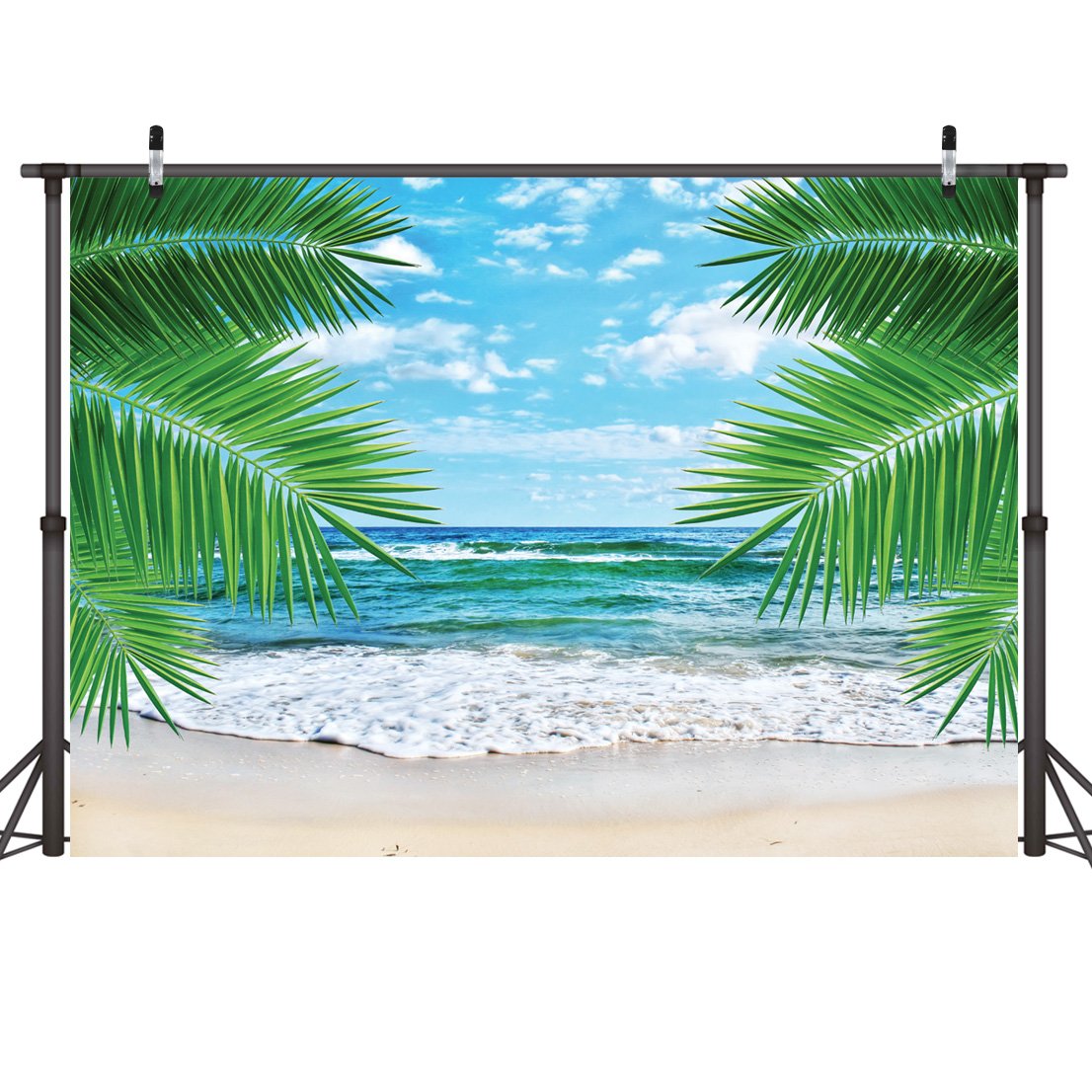 LYWYGG 7x5FT Tropical Beach Backdrop - Summer Photography Background for Party Decor, Baby Shower, Wedding & Events - Vibrant Hawaiian Ocean Scene Photo Prop