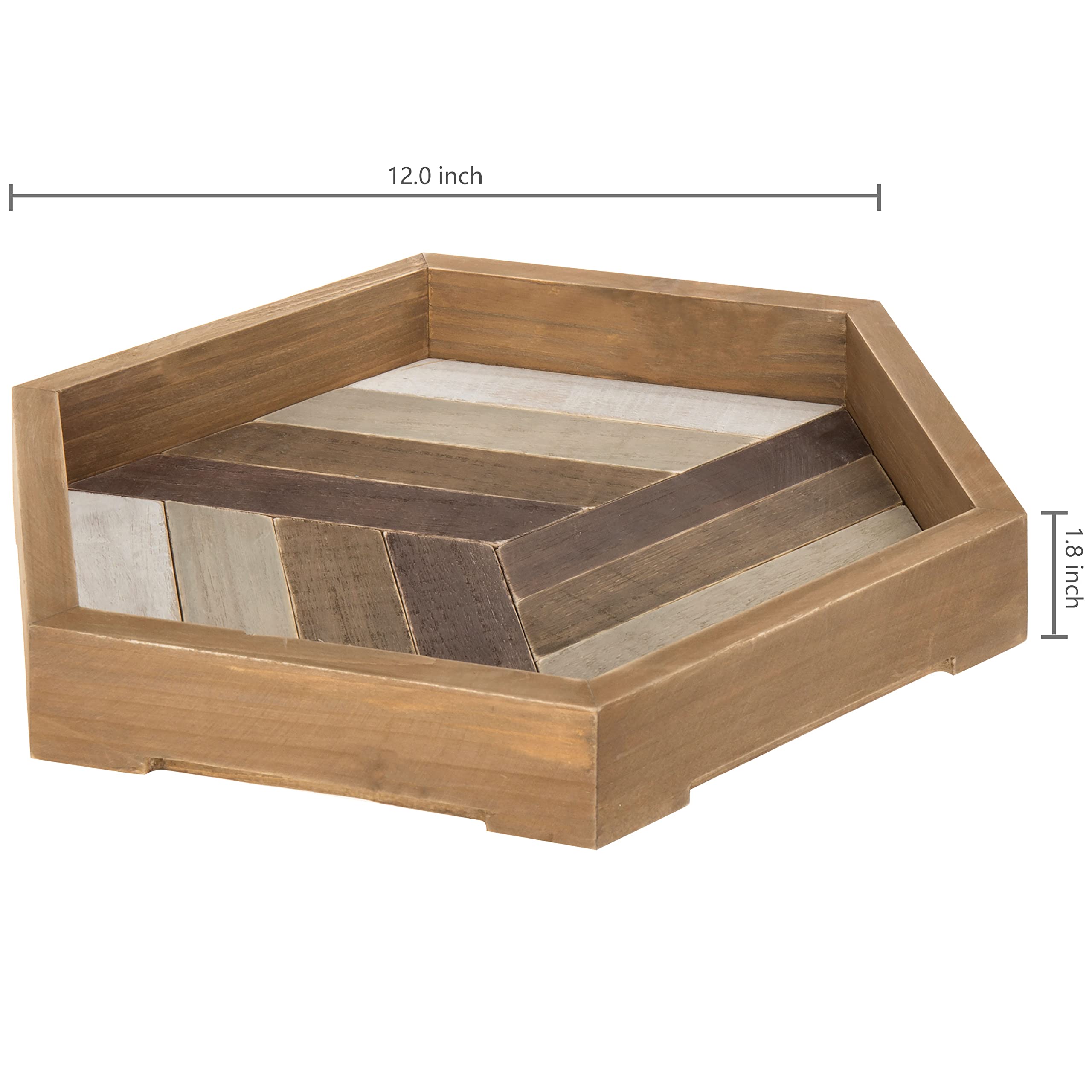 MyGift 12 Inch Rustic Wood Serving Tray with Geometric Chevron Design - Decorative Ottoman Coffee Table Tray for Living Room, Bedroom & Home Decor
