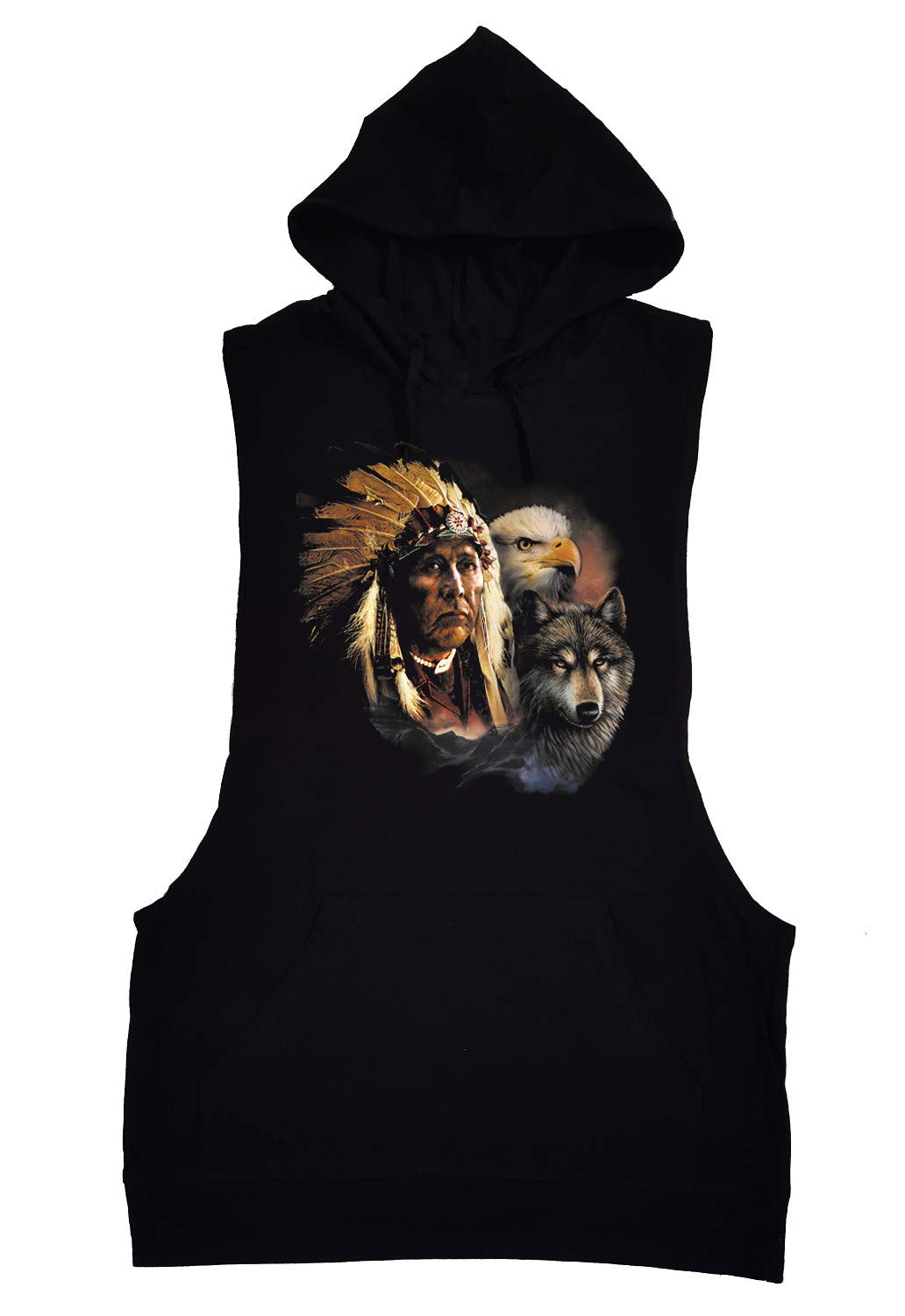 Men's Indian Eagle Wolf Print Black Tank Top Hoodie - Stylish Streetwear for Casual Outings & Gym Workouts