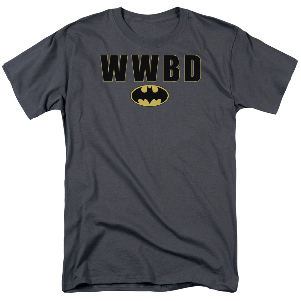 Batman WWBD Logo Classic Men's T-Shirt - X-Large Charcoal Gray | Superhero Graphic Tee for Casual Wear & Comic Con