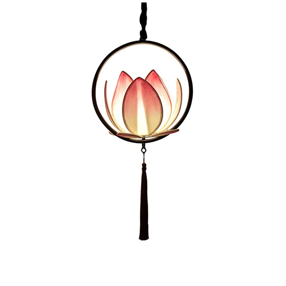 Modern LED Chandelier Lamp - Chinese Style Cloth Pendant Light with Black Frame for Hotel & Restaurant Decor | Lotus Hanging Lights for Living Room, Bedroom & Dining Room Ceiling Lighting