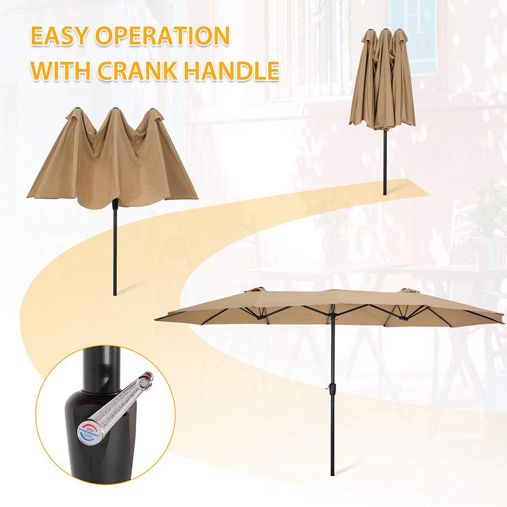 15x9ft Large Double-Sided Rectangular Outdoor Steel Twin Patio Market Umbrella with Crank Handle - Burgundy Red for Backyard, Poolside, and Commercial Use