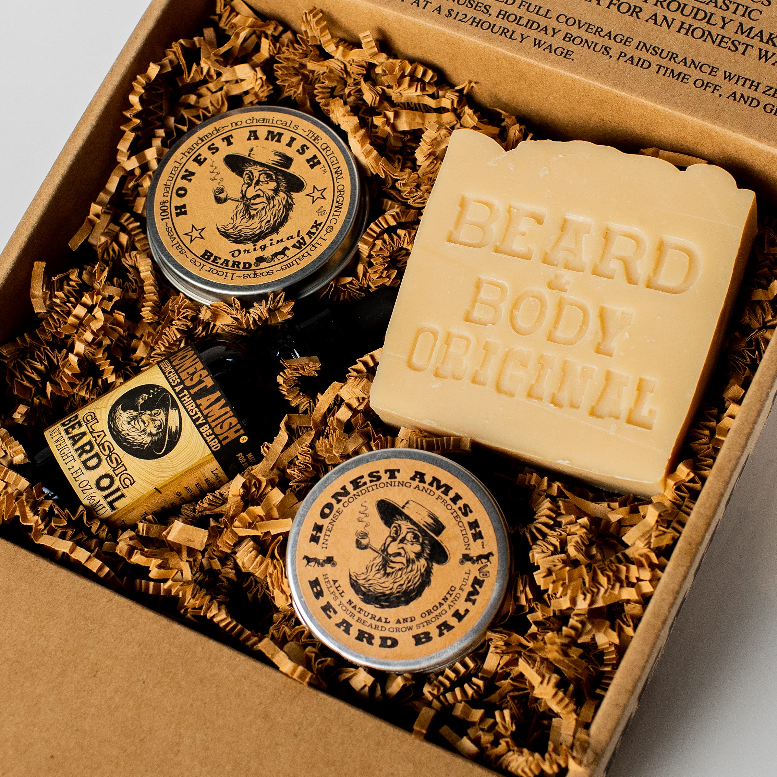 Honest Amish Beard Kit Gift Box - Natural Beard Care Set with Oil, Balm & Comb - Perfect Beard Grooming Gift for Men - Ideal for Daily Use & Special Occasions