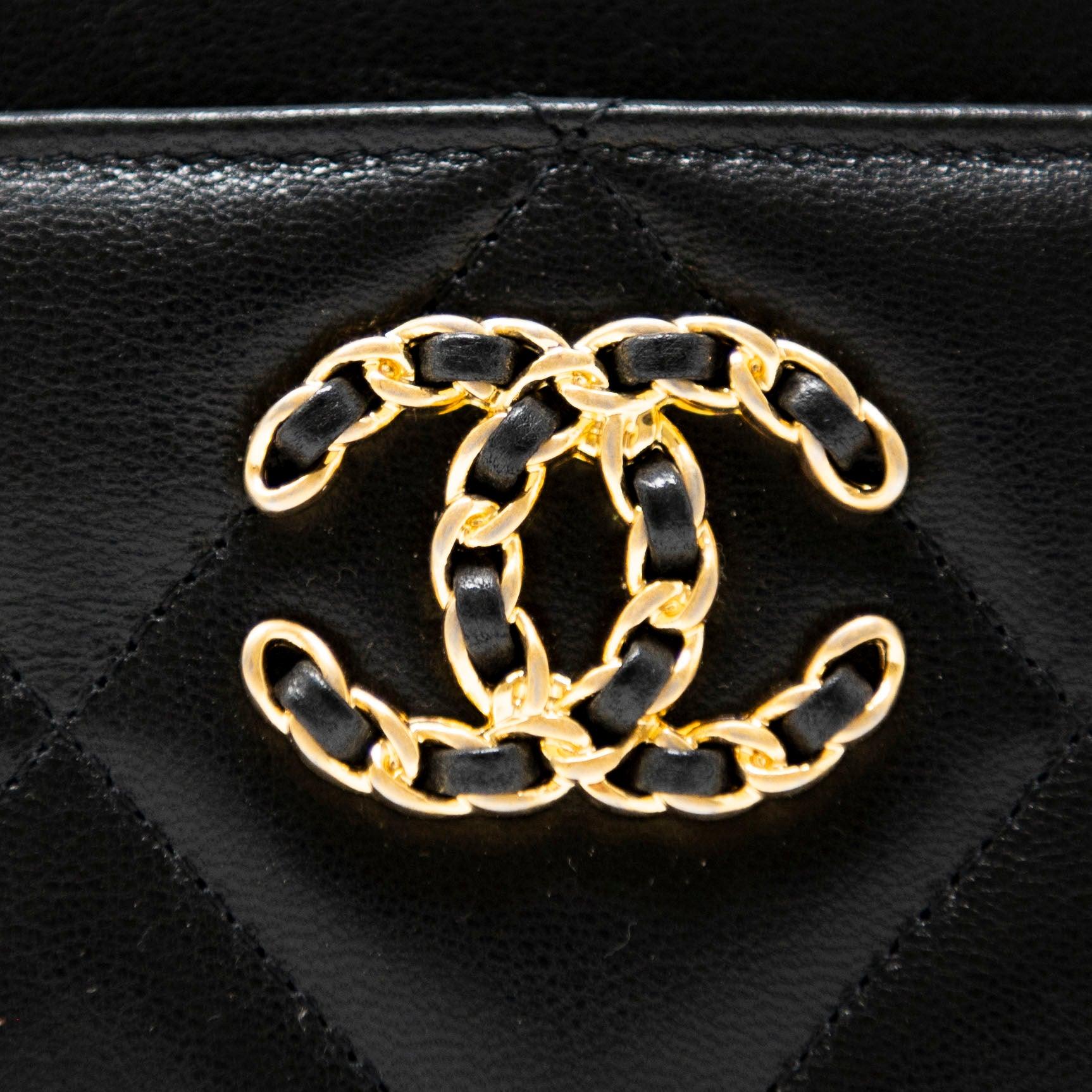 Chanel 19 Black Leather Card Holder Wallet - Luxury Compact Credit Card Case for Women | Perfect for Everyday Use, Travel & Gift Giving