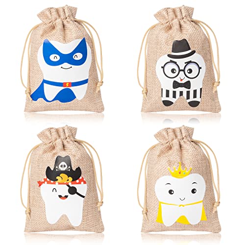 4Pcs Personalized Tooth Fairy Bags for Boys & Girls - Keepsake Pouch for Lost Teeth Under Pillow, Baby Milk Teeth Storage Box - Perfect Baby Shower Gift & First Birthday Present (Great for Tooth Fairy Traditions & Kids' Milestone Celebrations)