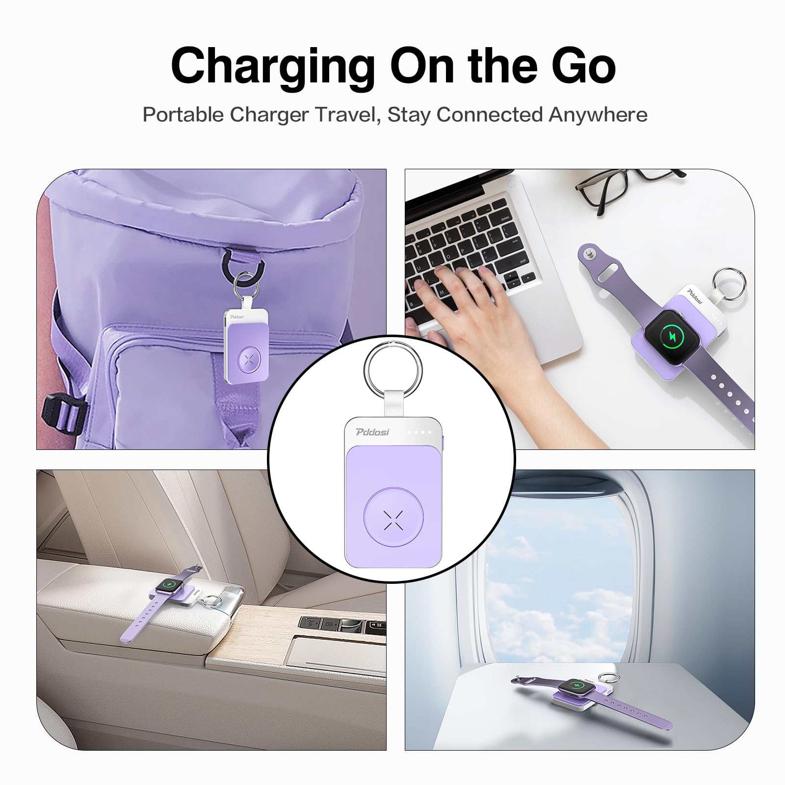 Portable Magnetic Charger for Apple Watch Series 10/9/8/7/6/5/4/3/2/SE/Ultra - 1500mAh Wireless Travel Charger with Keychain | Perfect for Gym, Travel & Everyday Use