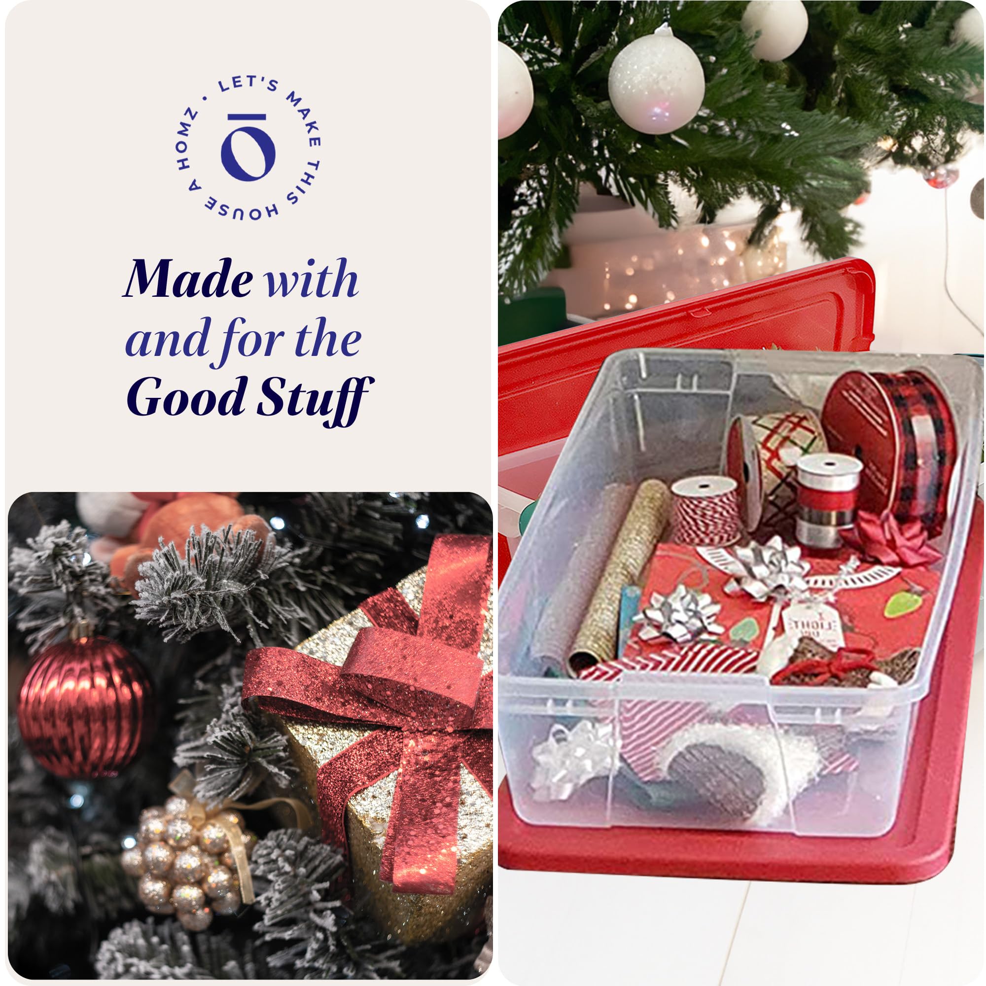 HOMZ 4-Pack 41 Quart Clear Plastic Storage Bins with Red Lids - Seasonal Holiday Organizer for Decorations, Clothes & Home Organization - Perfect for Christmas, Halloween & Attic Storage