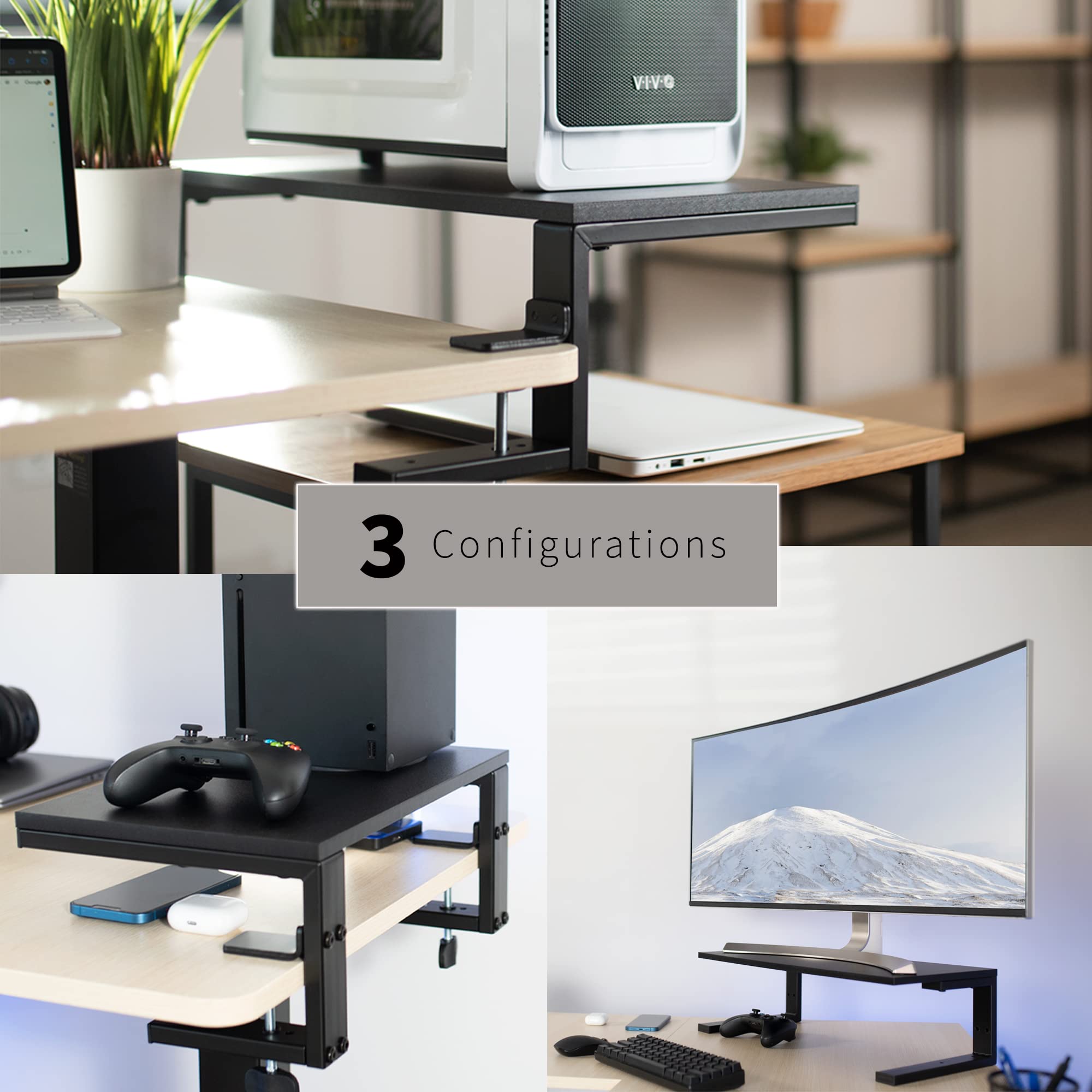 VIVO Clamp-on 22 inch Adjustable Desk Extension Shelf for Gaming PC, Ergonomic Monitor Stand, Laptop Riser, Printer Stand - Heavy Duty Steel Construction with Freestanding Feet - Perfect for Home Office, Gaming Setup, and Workspace Organization (DESK-SHELF22B)