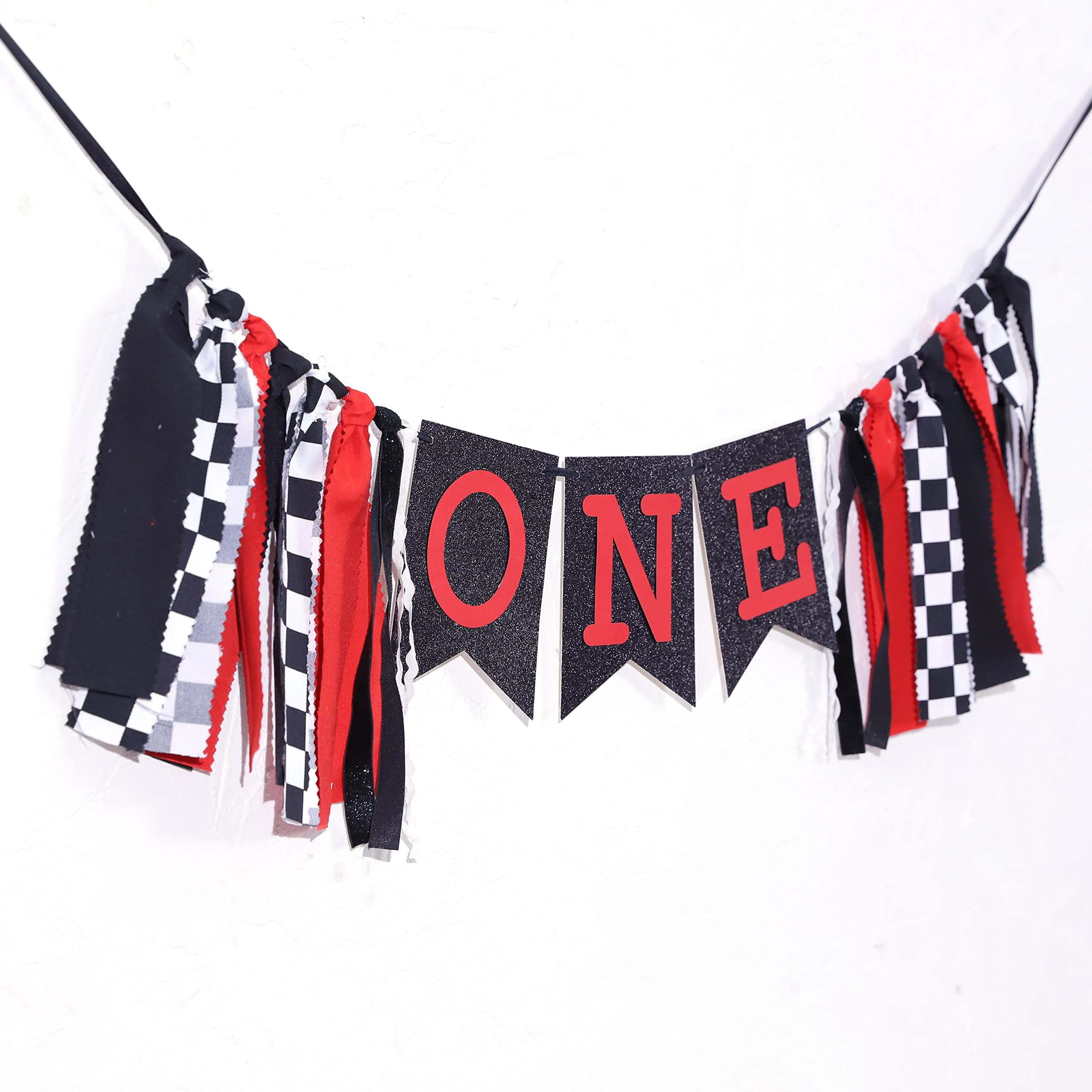 Checkered Flag Racing High Chair Banner - 1st Birthday Party Decorations for Boys, Race Car Theme Cake Smash Photo Props | Perfect for Baby's First Birthday, Motorsport Themed Celebrations & Photo Shoot Backdrops