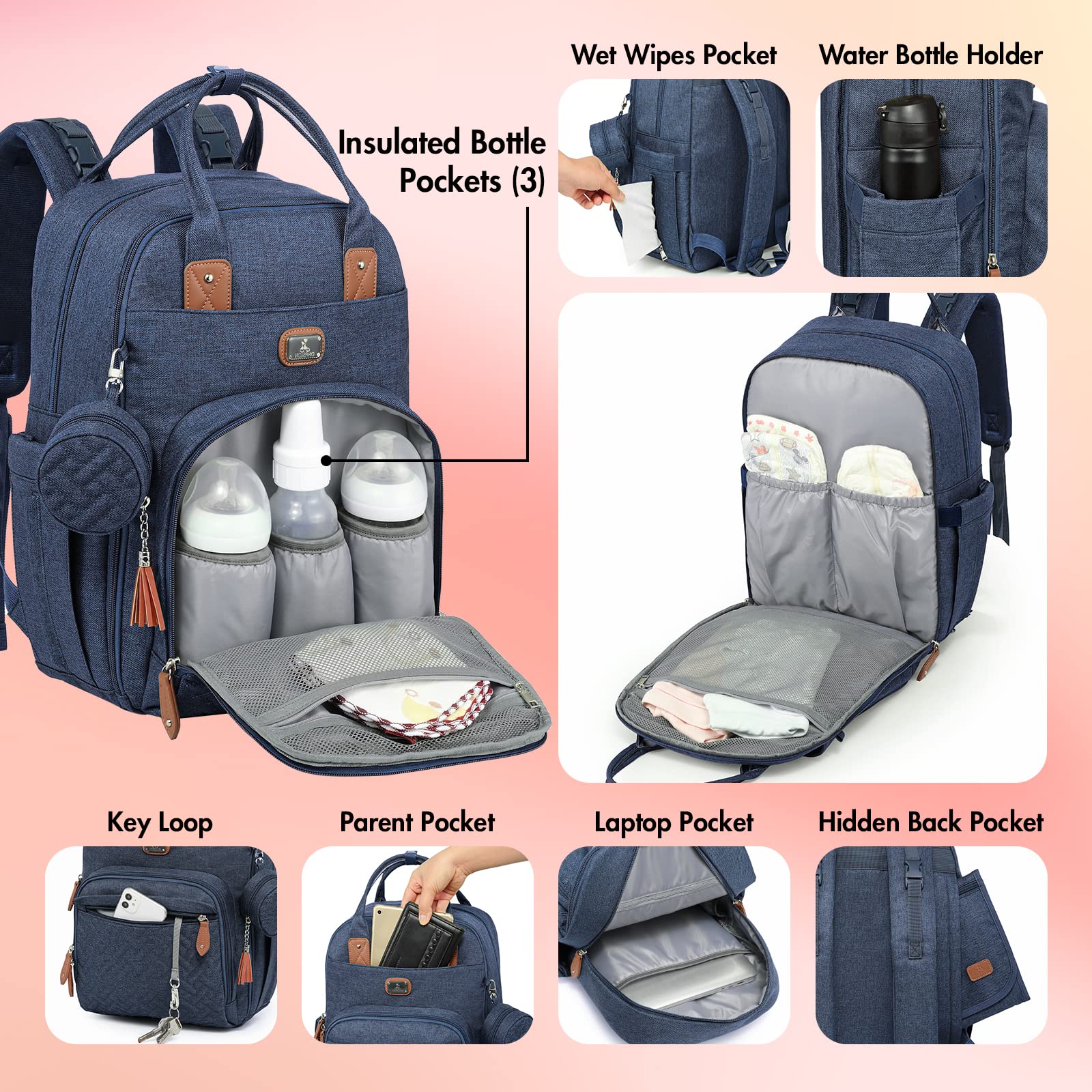 Diaper Backpack for Baby Boys & Girls - Large Unisex Diaper Bag with Portable Changing Pad, Pacifier Case & Stroller Straps - Waterproof Travel Backpack for Moms & Dads (Peacock Blue) - Perfect for Daycare, Travel, Shopping & Outdoor Activities