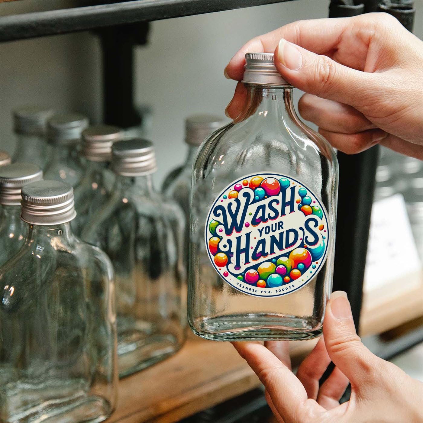 Custom Hand Washing Stickers for Business - Personalized Wash Your Hands Labels (100 Pack, 2x2 Inch) - Perfect for Restaurants, Offices & Public Spaces