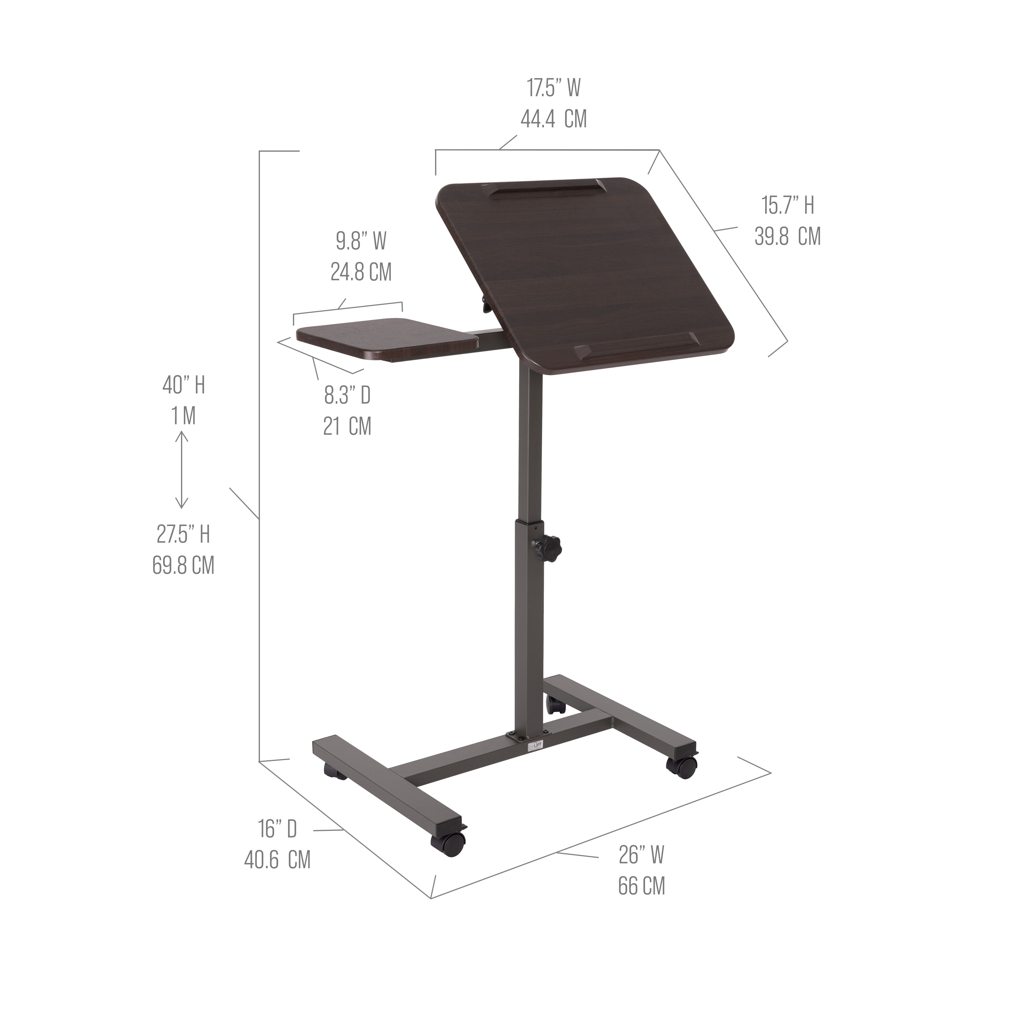 airLIFT® Tilting Mobile Desk Cart - Adjustable Height Rolling Workstation for Office, Home & Classroom - Perfect for Standing Desks, Computer Work & Study