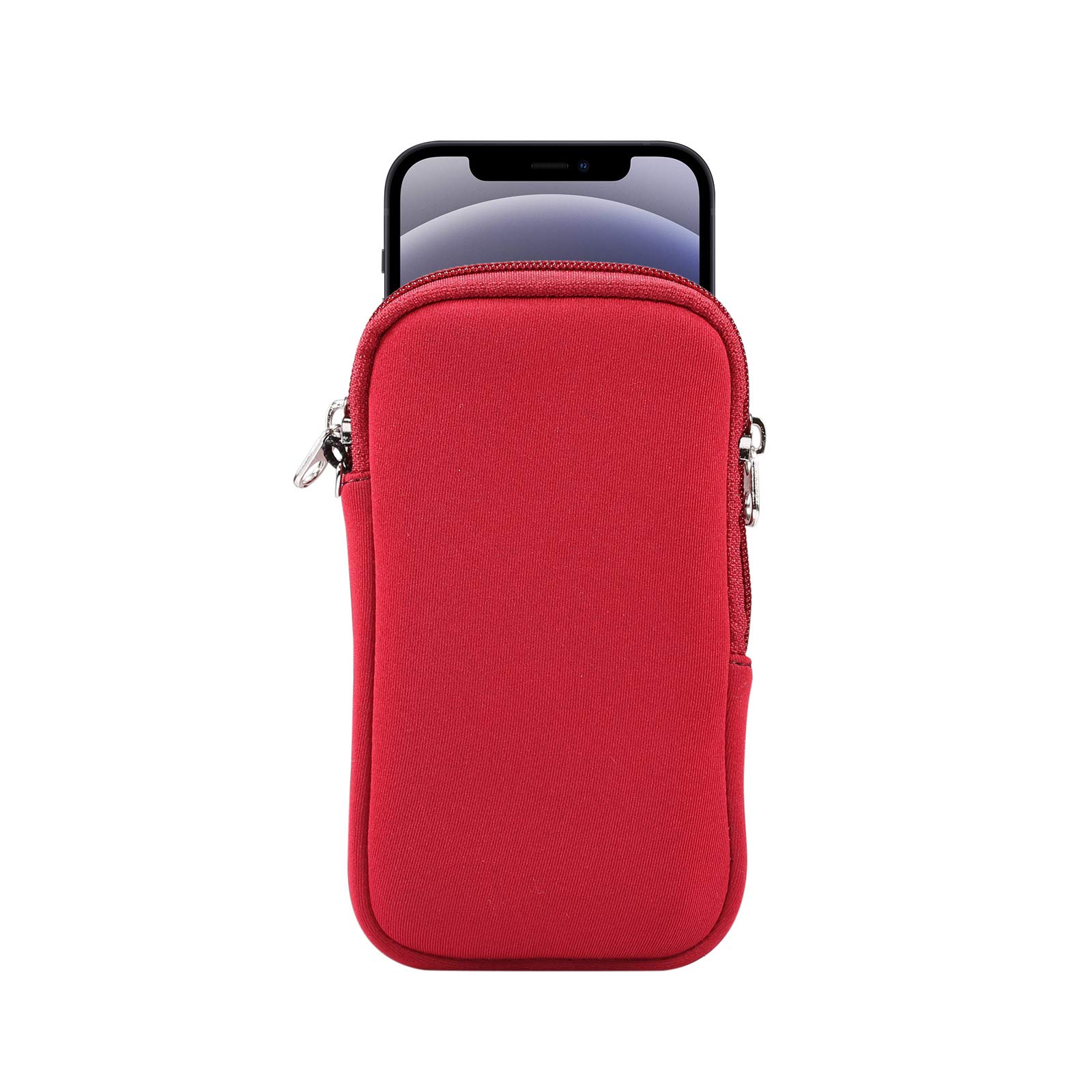 Waterproof Neoprene Phone Pouch with Zipper & Adjustable Neck Strap - Compatible with iPhone 16/16 Pro/15/15 Pro/14/13 Pro/12 Pro/11 Pro/SE 3rd Gen/X/XS - Shockproof Protective Case for Travel, Gym & Outdoor Activities (Red)