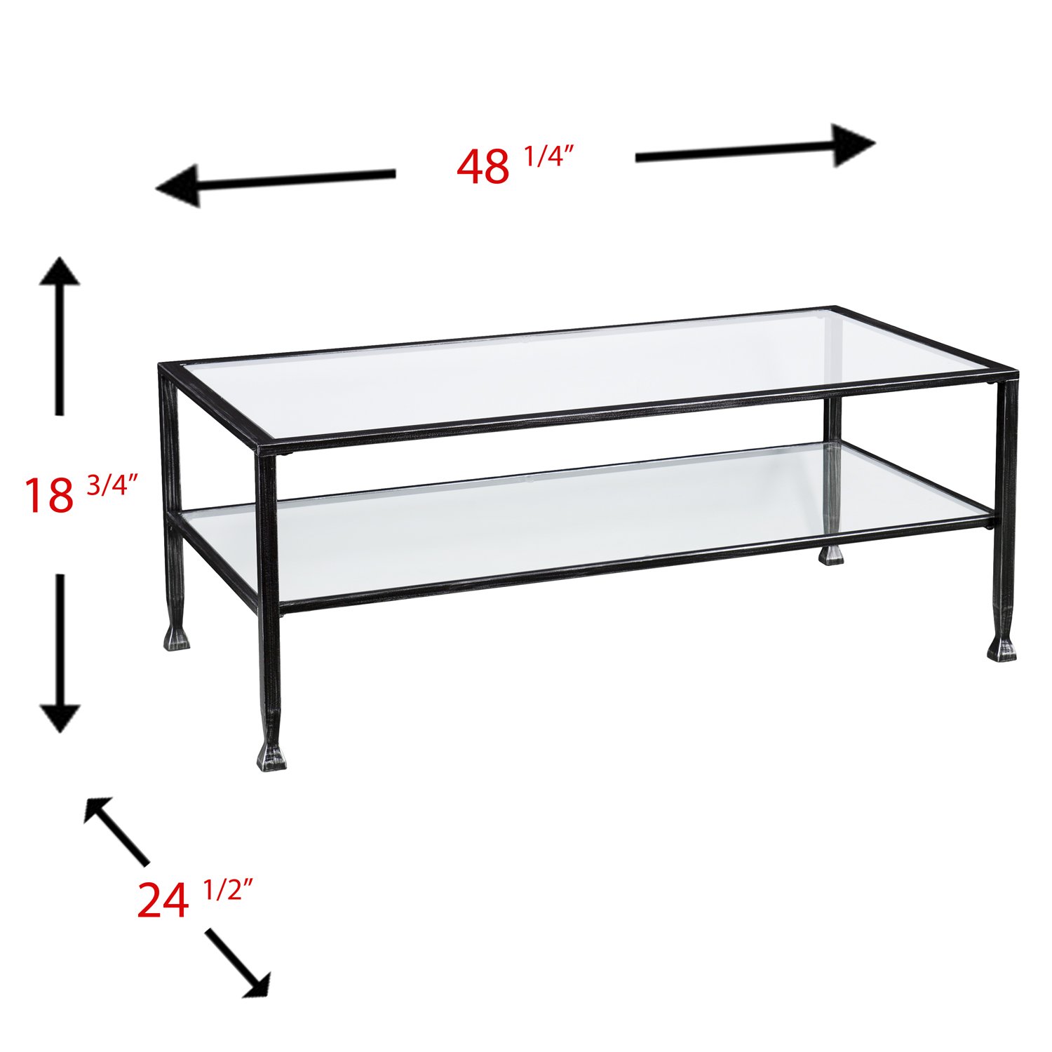 SEI Furniture Jaymes Modern Metal & Glass 2-Tier Rectangular Coffee Table - Black/Silver Distressed Finish - Perfect for Living Room, Lounge & Small Spaces