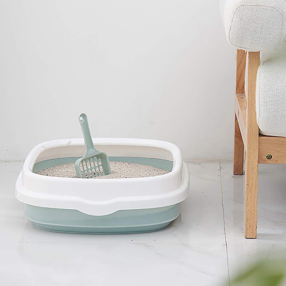 Shulemin High-Sided Cat Litter Box with Scoop - Detachable Semi-Closed PP Pet Litter Pan for Cats & Dogs - Sifting Litter Box with Back Panel (Blue) - Perfect for Small Spaces & Multi-Pet Homes