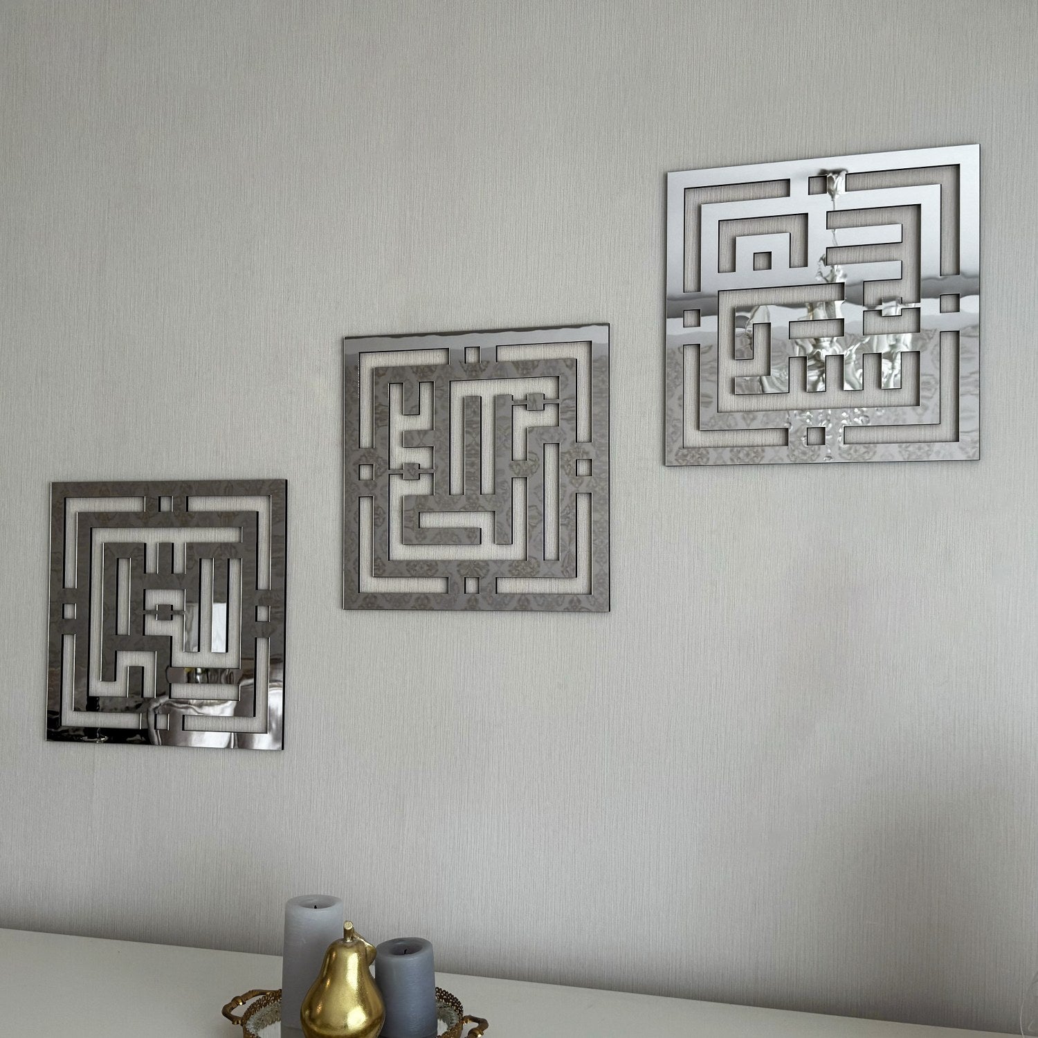 Kufic Calligraphy Wooden Wall Art - Subhanallah, Alhamdulillah, Allahuakbar Islamic Home Decor for Living Room, Mosque & Muslim Gifts