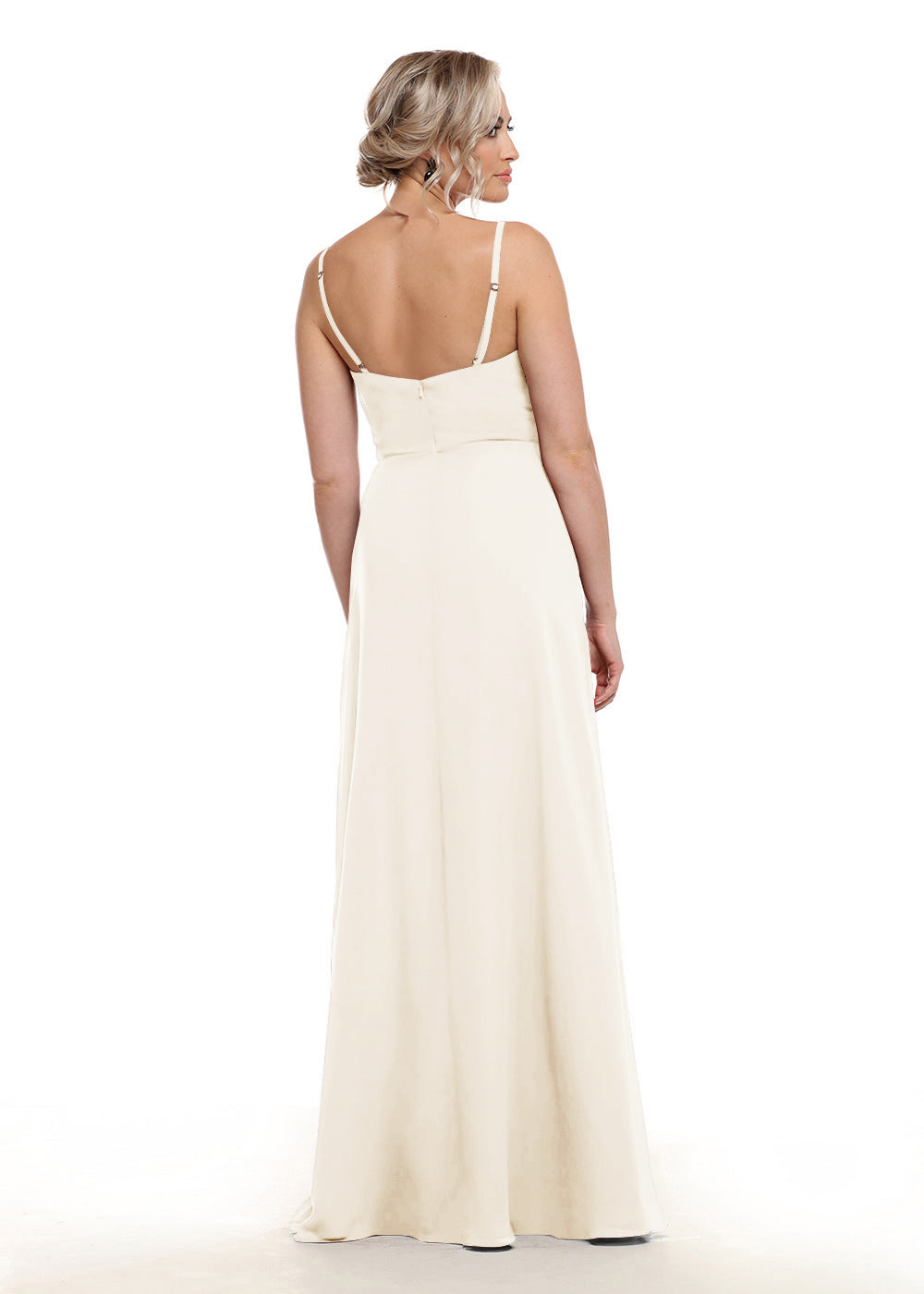 Elegant 80152 Chiffon A-Line Bridesmaid Dress with Lace Bodice & High Slit - Perfect for Weddings, Formal Events & Special Occasions