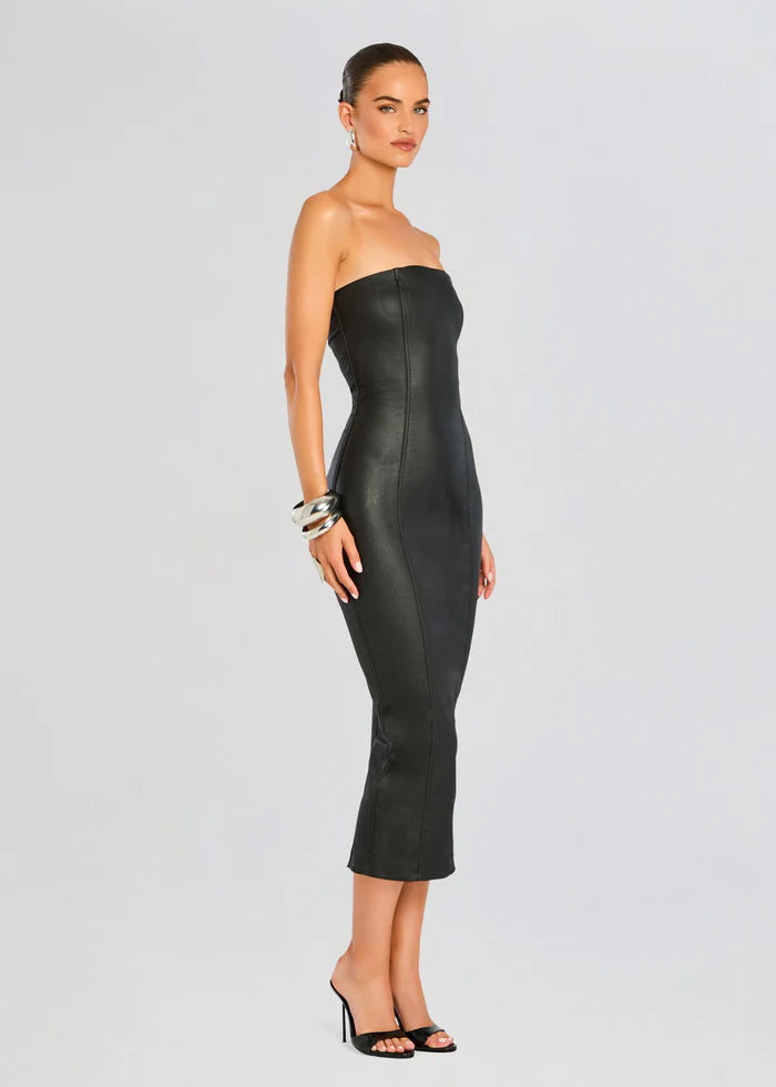 Adalaide Coated Midi Dress in Black | Elegant Women's Formal Wear for Office, Party & Special Occasions
