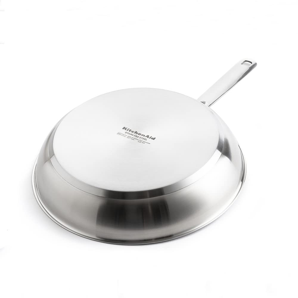**KitchenAid Stainless Steel PFAS-Free Healthy Ceramic Non-Stick 28 cm Frying Pan - Induction & Oven Safe, Dishwasher Safe, Silver - Perfect for Sautéing, Frying & Baking**